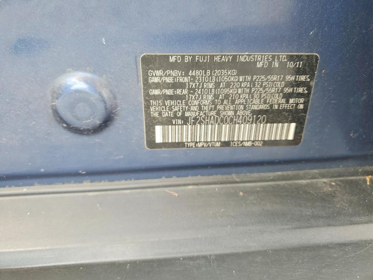 2012 Subaru Forester 2.5x Premium Blue vin: JF2SHADC0CH409120