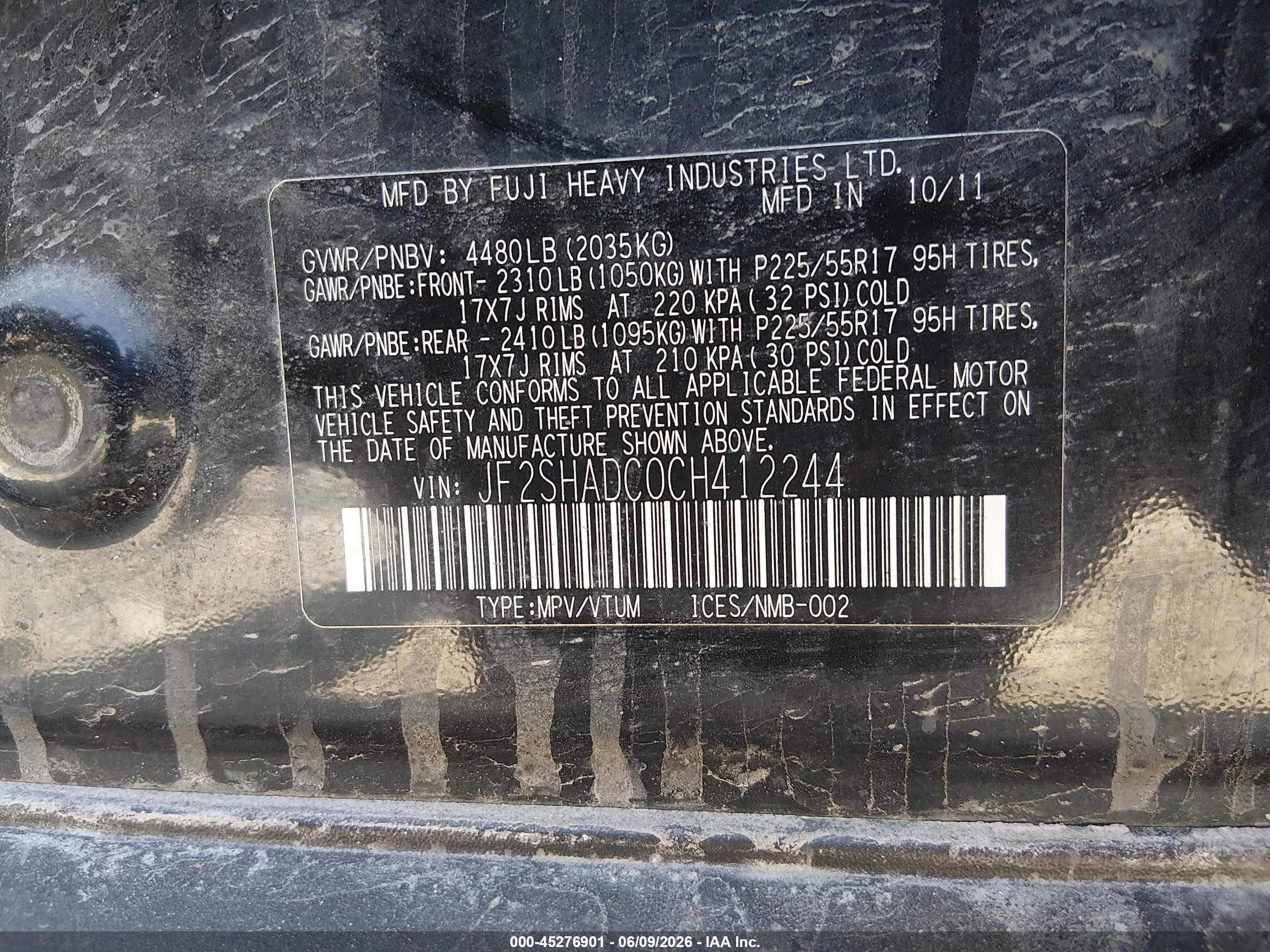 2012 Subaru Forester 2.5x Premium Черный vin: JF2SHADC0CH412244