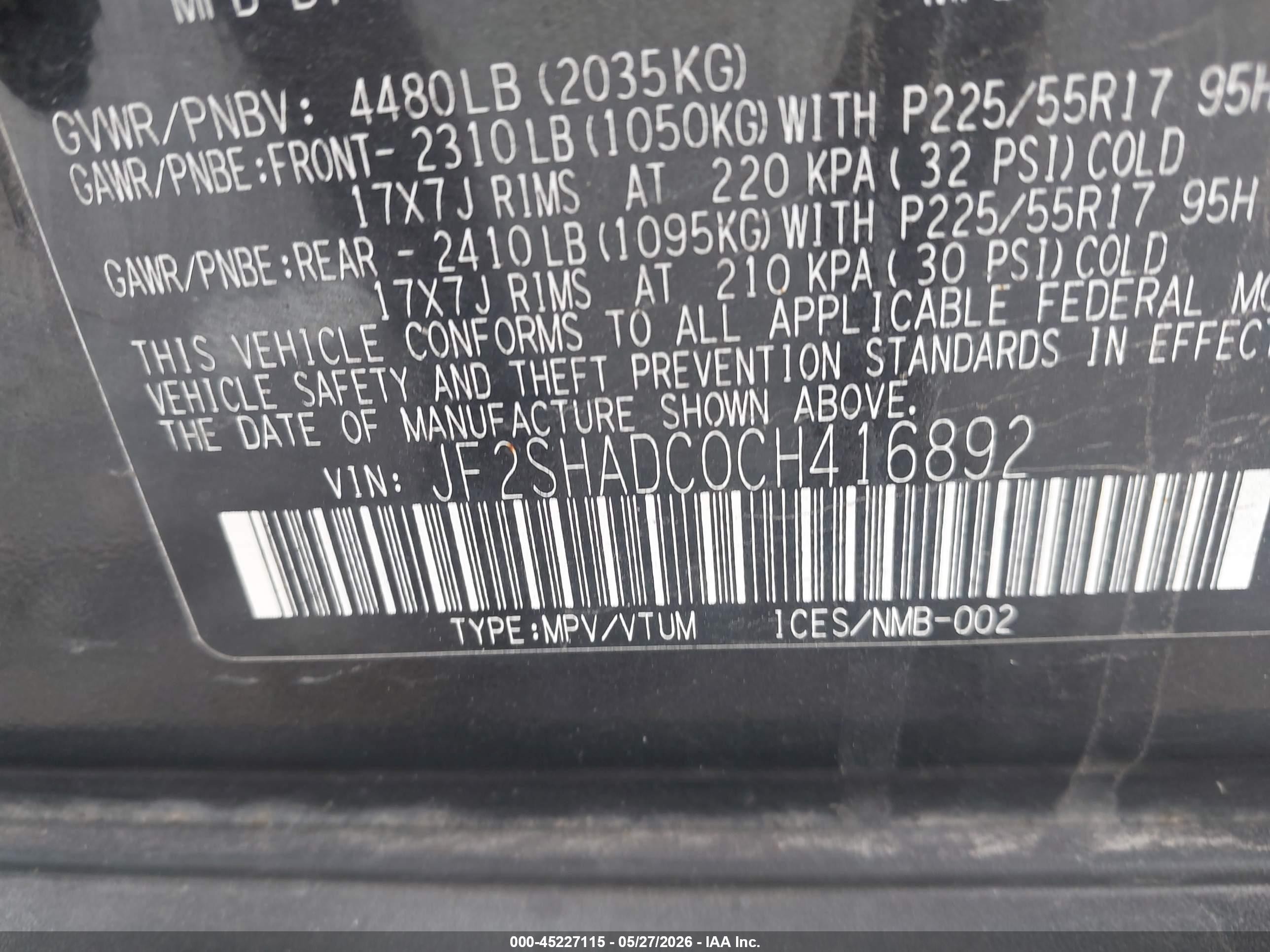 2012 Subaru Forester 2.5x Premium Black vin: JF2SHADC0CH416892