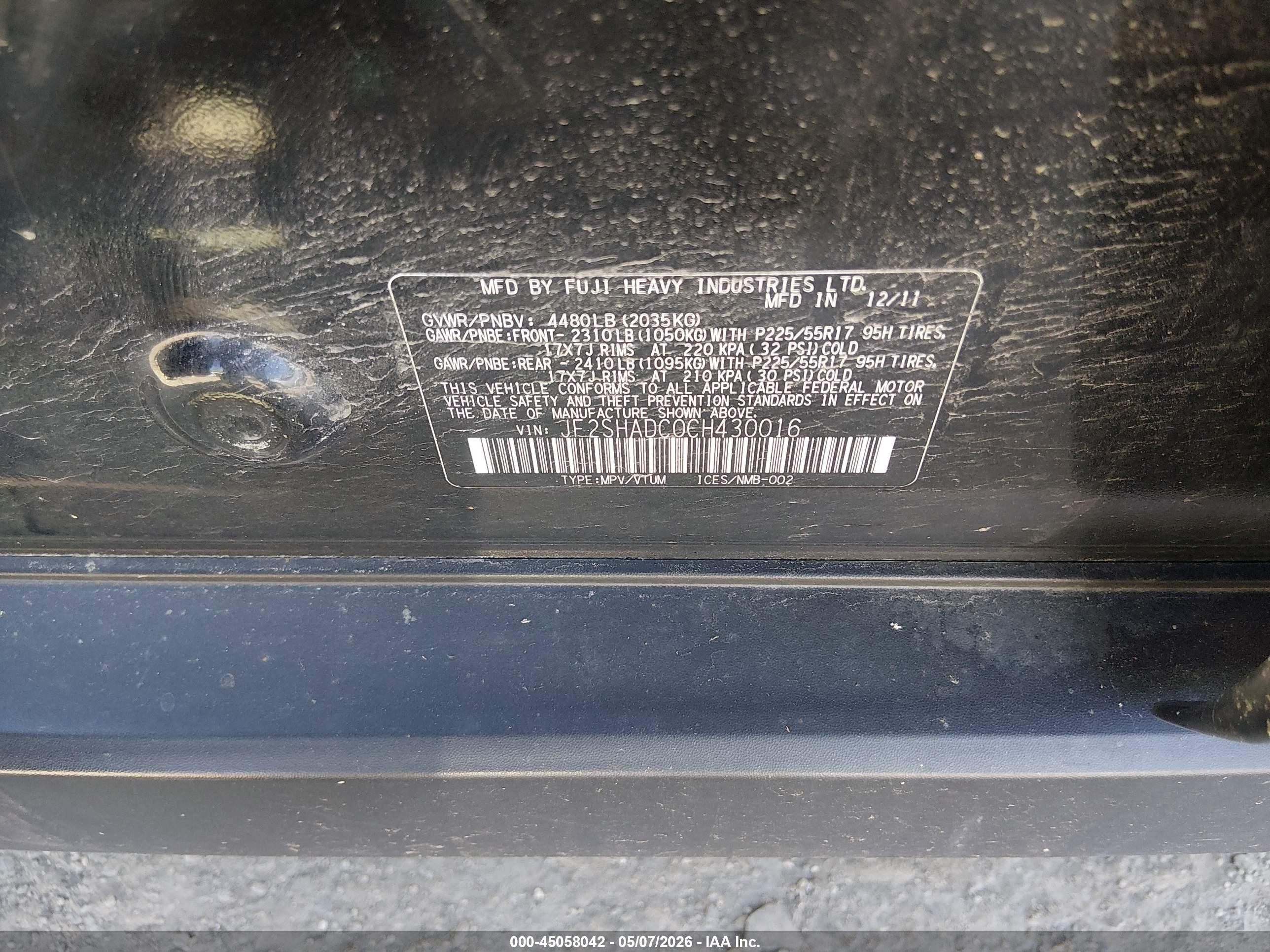 2012 Subaru Forester 2.5x Premium Черный vin: JF2SHADC0CH430016
