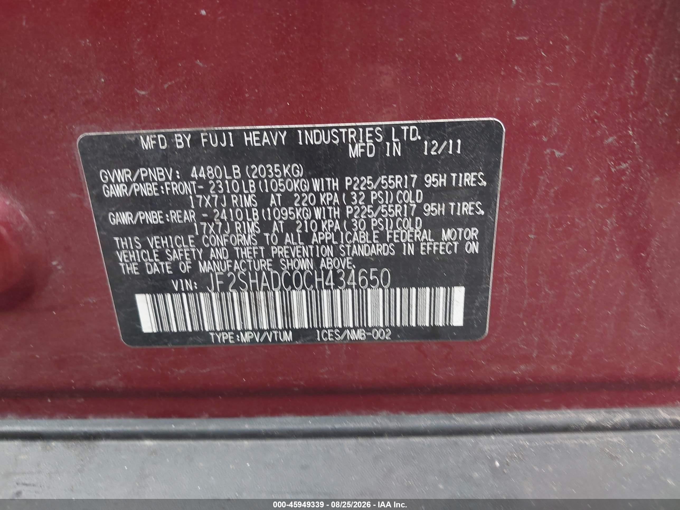 2012 Subaru Forester 2.5x Premium Maroon vin: JF2SHADC0CH434650