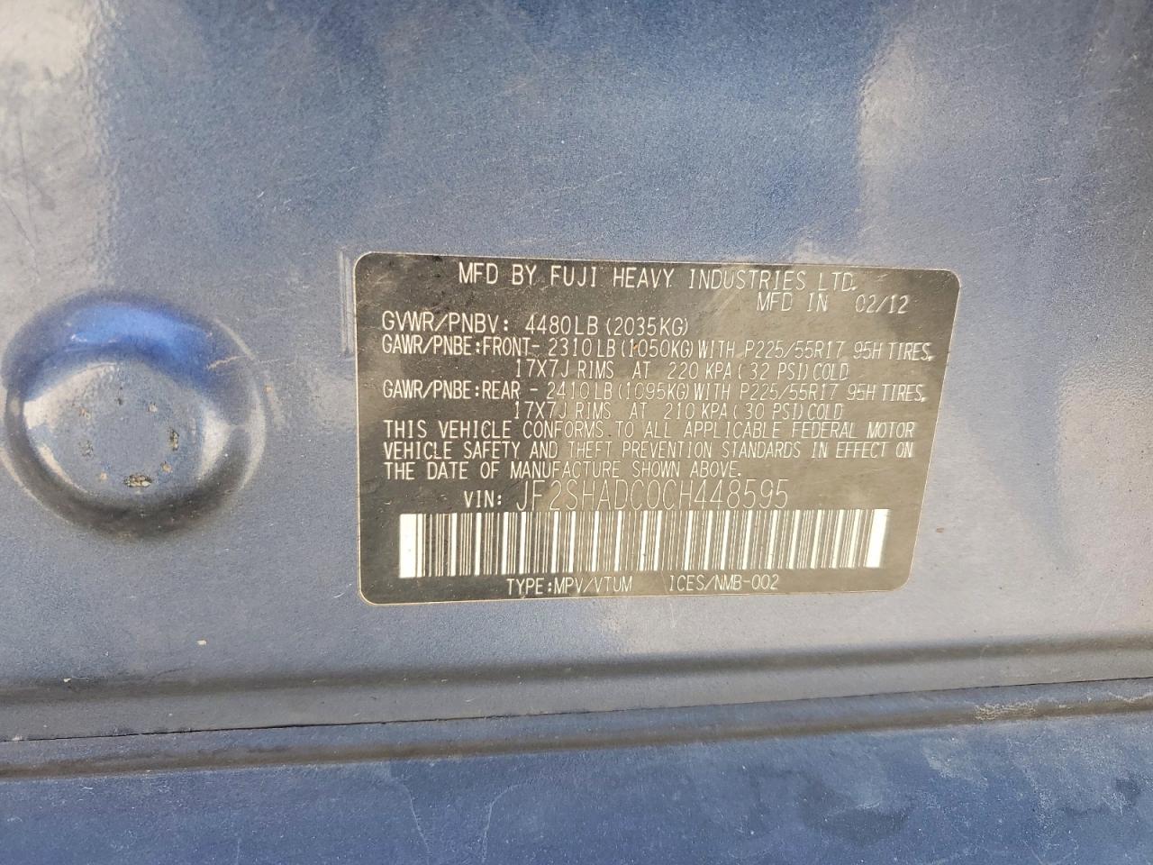 2012 Subaru Forester 2.5x Premium Blue vin: JF2SHADC0CH448595
