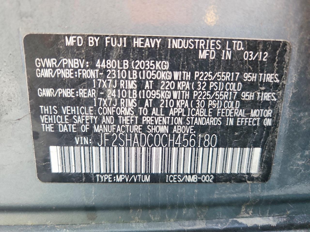 2012 Subaru Forester 2.5x Premium Blue vin: JF2SHADC0CH456180