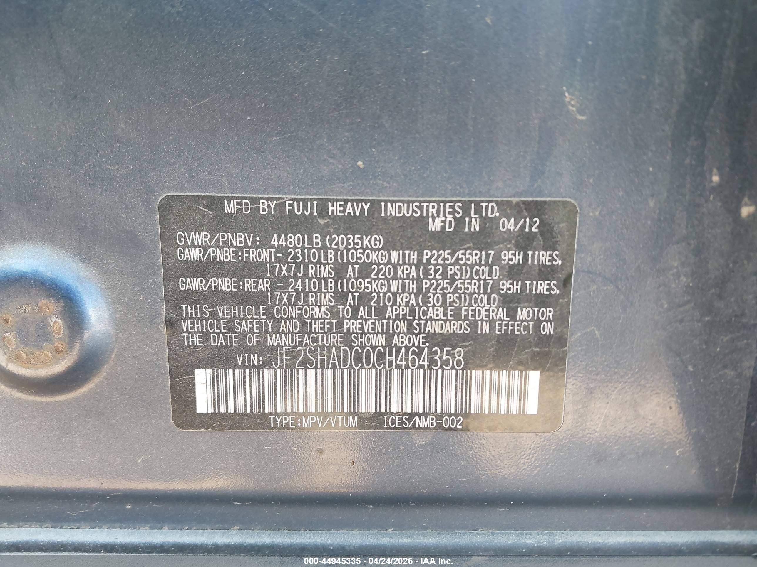 2012 Subaru Forester 2.5x Premium Blue vin: JF2SHADC0CH464358