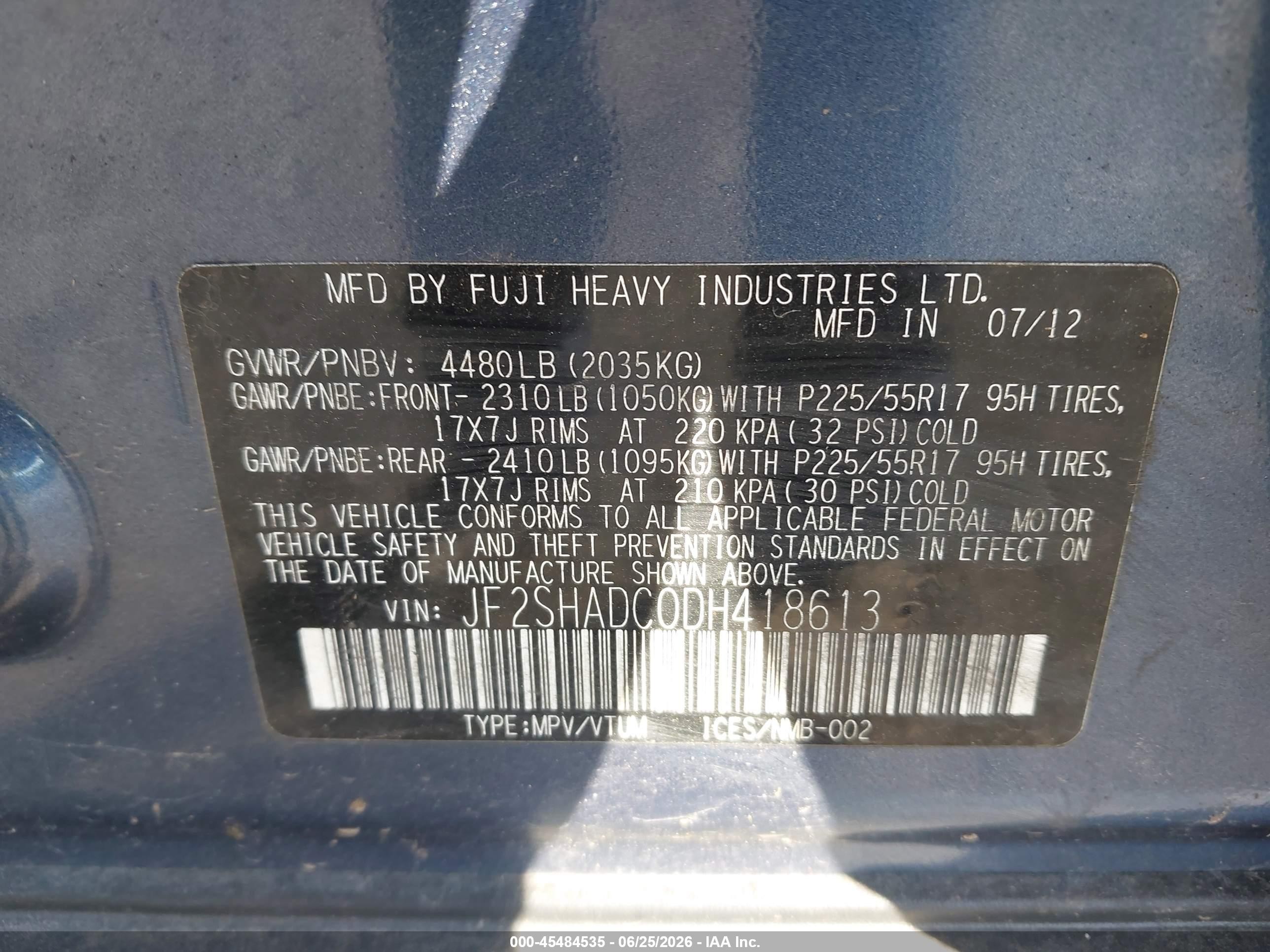 2013 Subaru Forester 2.5x Premium Blue vin: JF2SHADC0DH418613