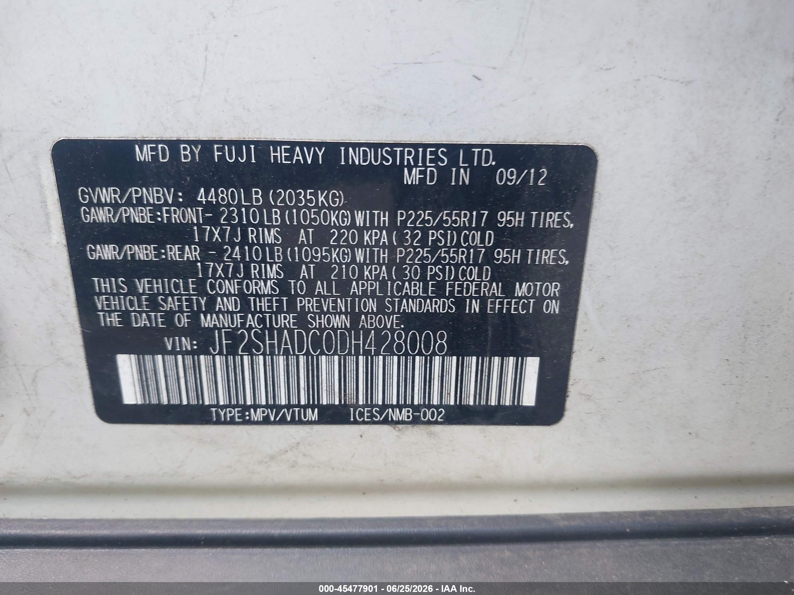 2013 Subaru Forester 2.5x Premium Белый vin: JF2SHADC0DH428008