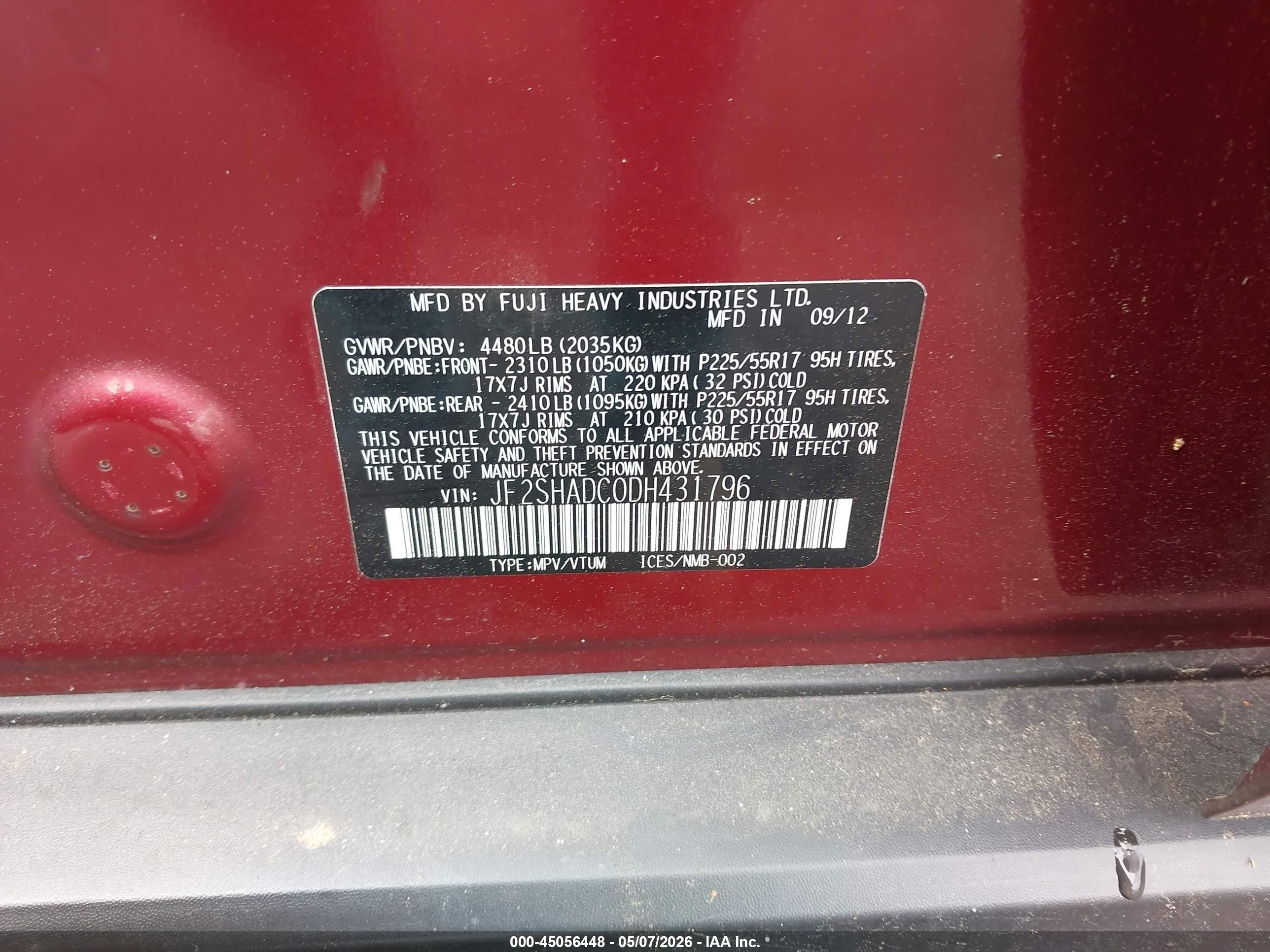 2013 Subaru Forester 2.5x Premium Burgundy vin: JF2SHADC0DH431796