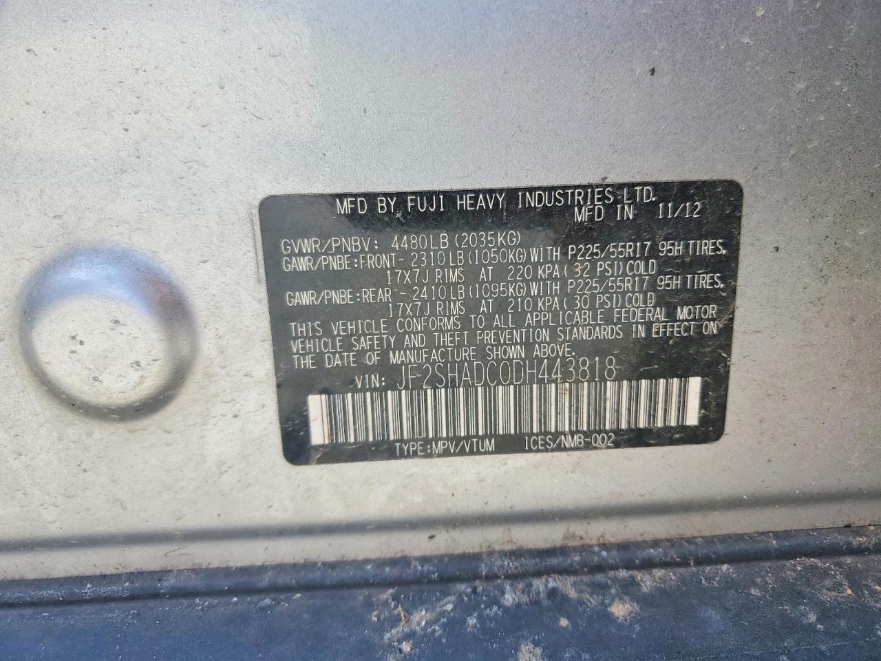 2013 Subaru Forester 2.5x Premium Серебряный vin: JF2SHADC0DH443818