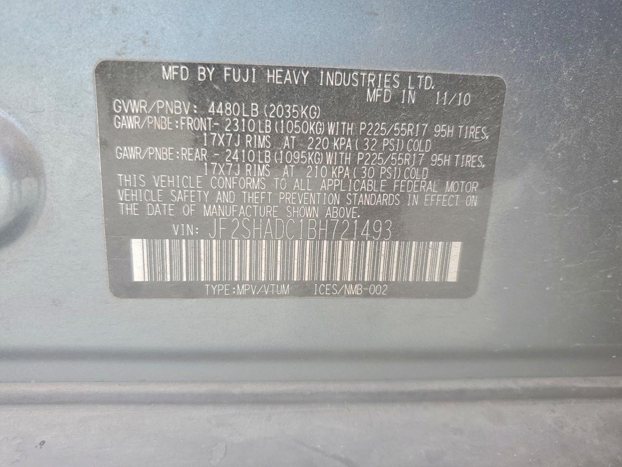 2011 Subaru Forester 2.5x Premium Blue vin: JF2SHADC1BH721493