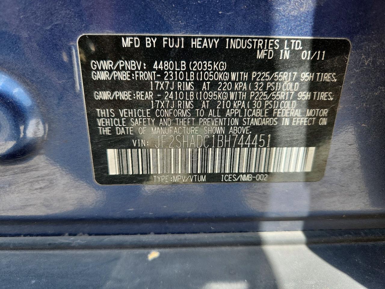 2011 Subaru Forester 2.5x Premium Blue vin: JF2SHADC1BH744451