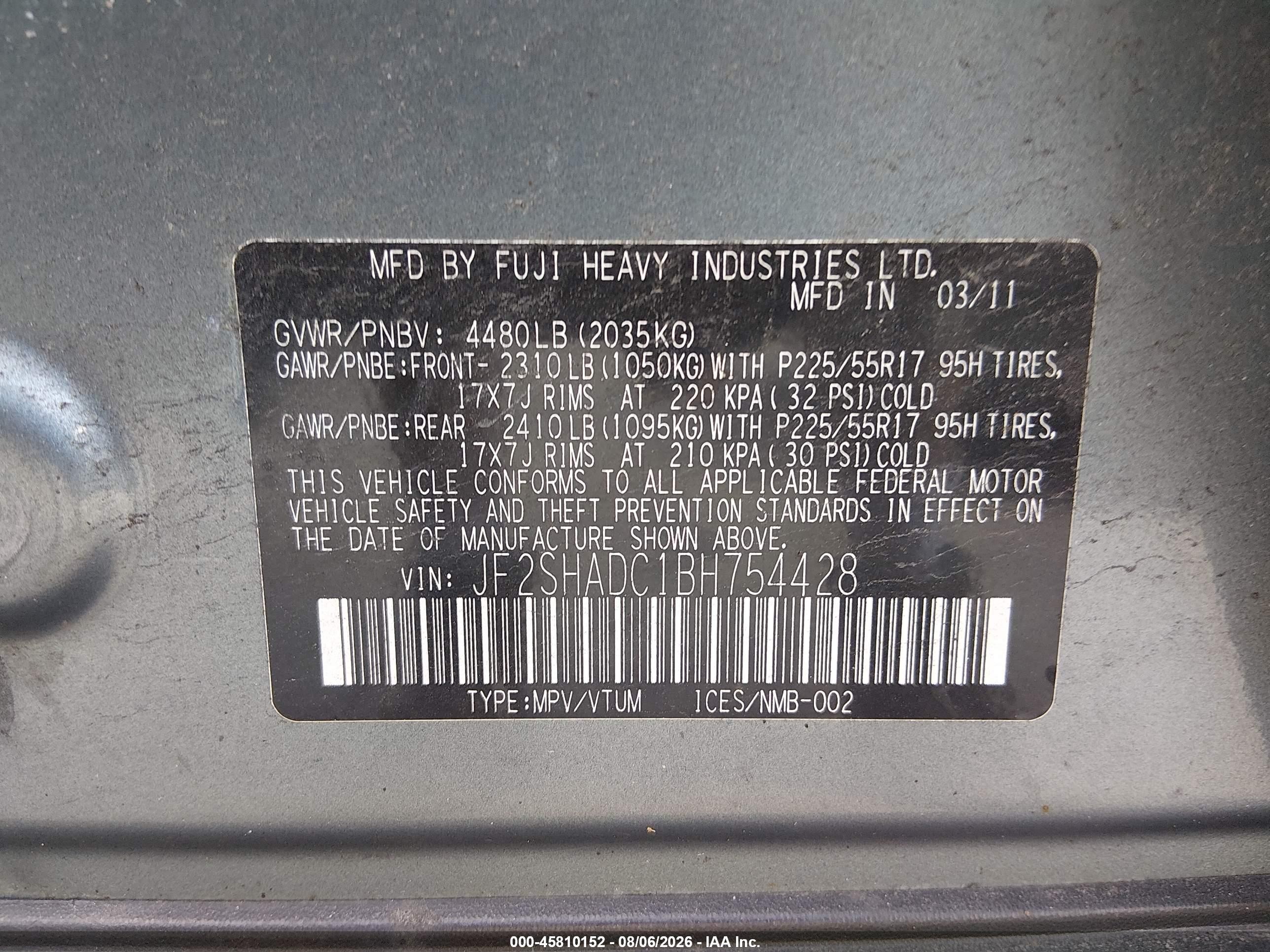 2011 Subaru Forester 2.5x Premium Blue vin: JF2SHADC1BH754428