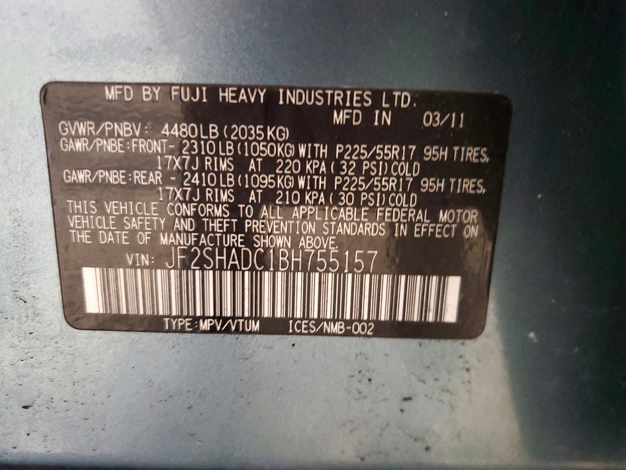 2011 Subaru Forester 2.5x Premium Blue vin: JF2SHADC1BH755157
