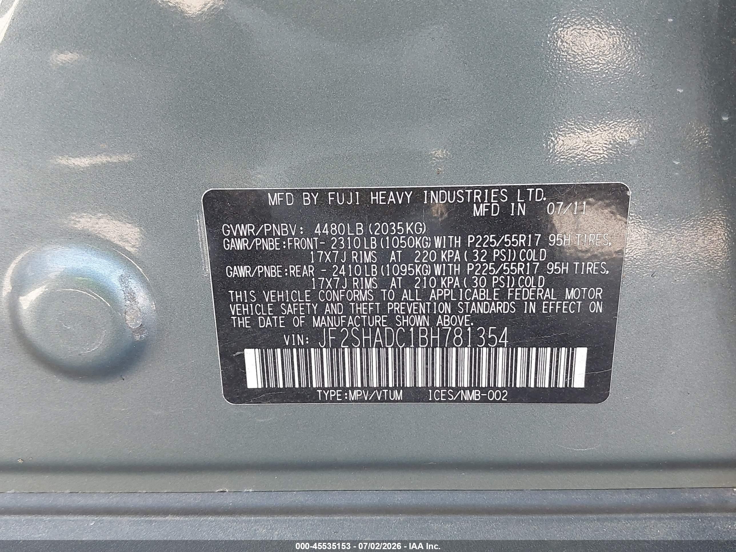 2011 Subaru Forester 2.5x Premium Light Blue vin: JF2SHADC1BH781354