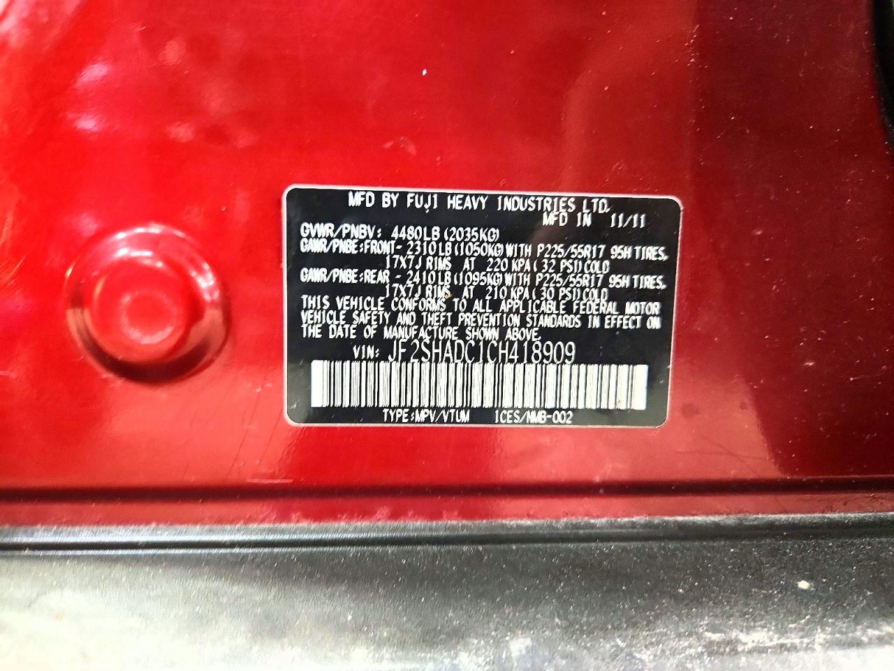2012 Subaru Forester 2.5x Premium Red vin: JF2SHADC1CH418909