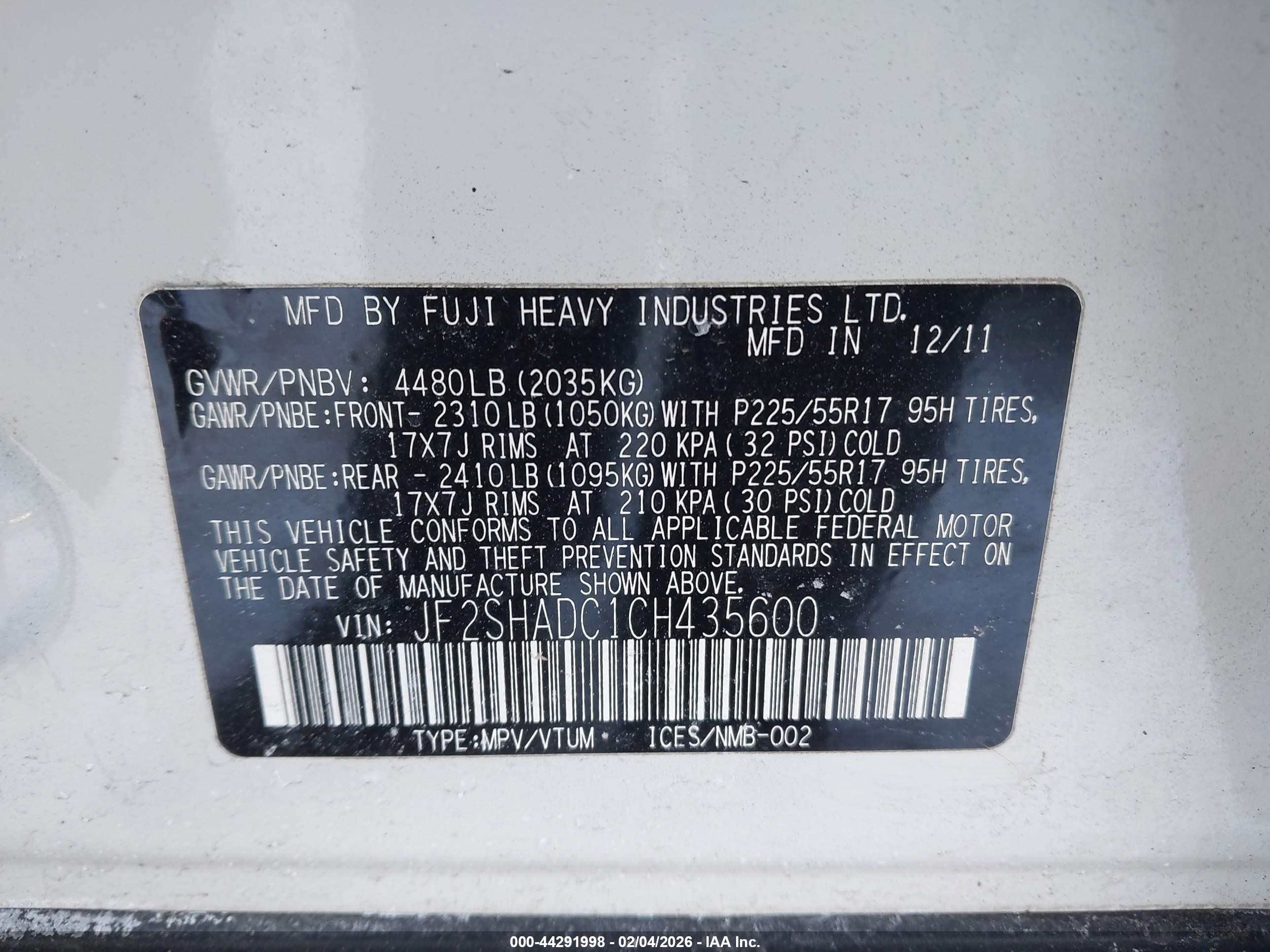 2012 Subaru Forester 2.5x Premium White vin: JF2SHADC1CH435600