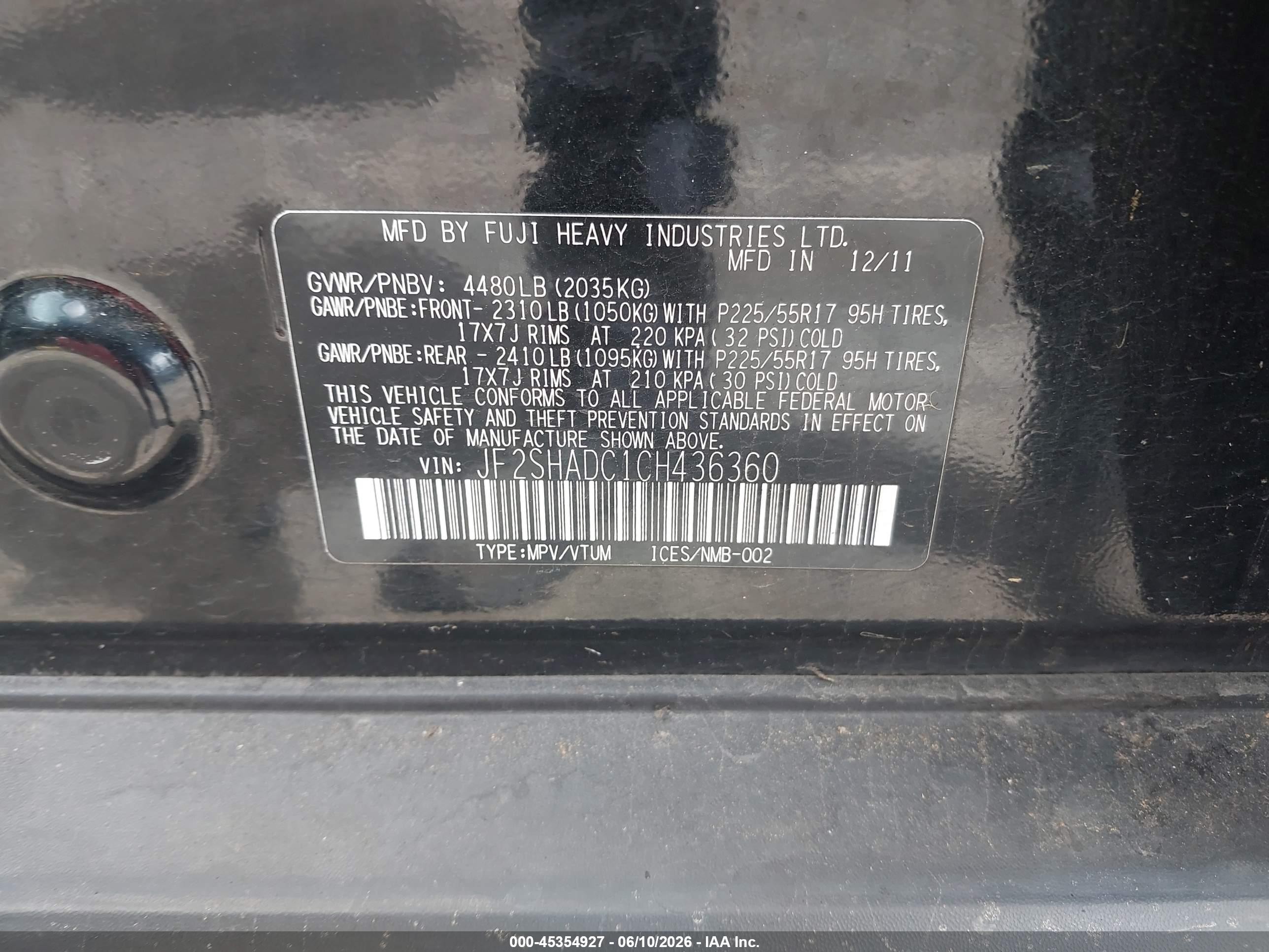 2012 Subaru Forester 2.5x Premium Black vin: JF2SHADC1CH436360