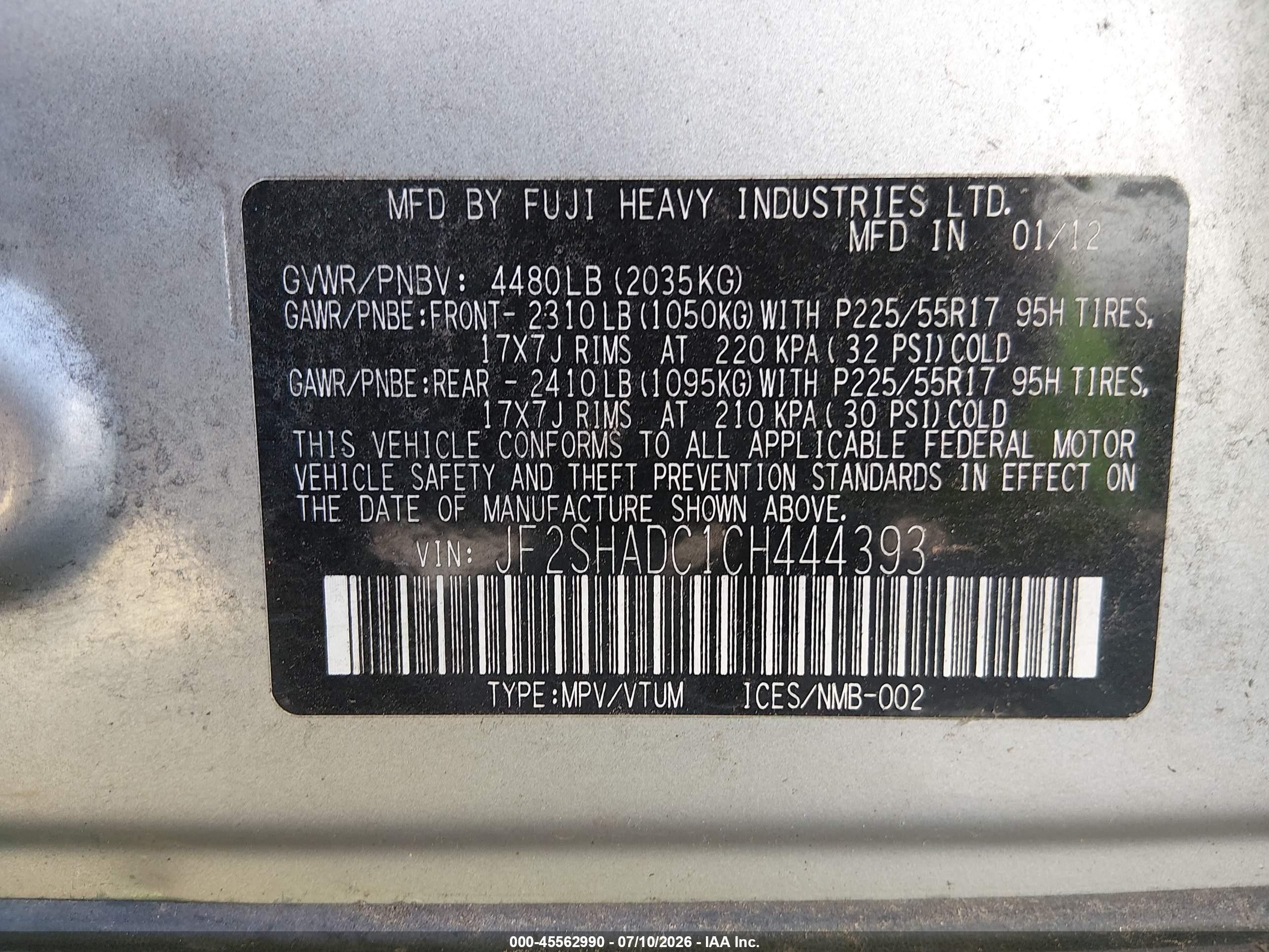 2012 Subaru Forester 2.5x Premium Silver vin: JF2SHADC1CH444393