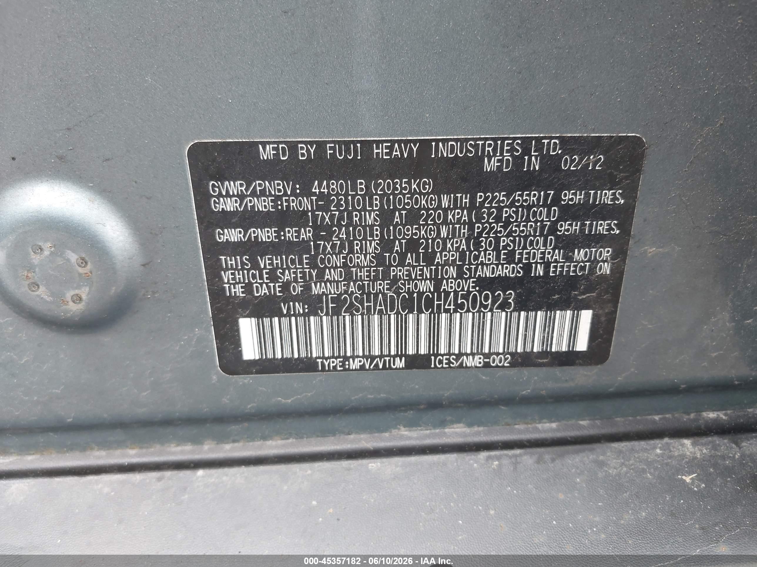 2012 Subaru Forester 2.5x Premium Light Blue vin: JF2SHADC1CH450923