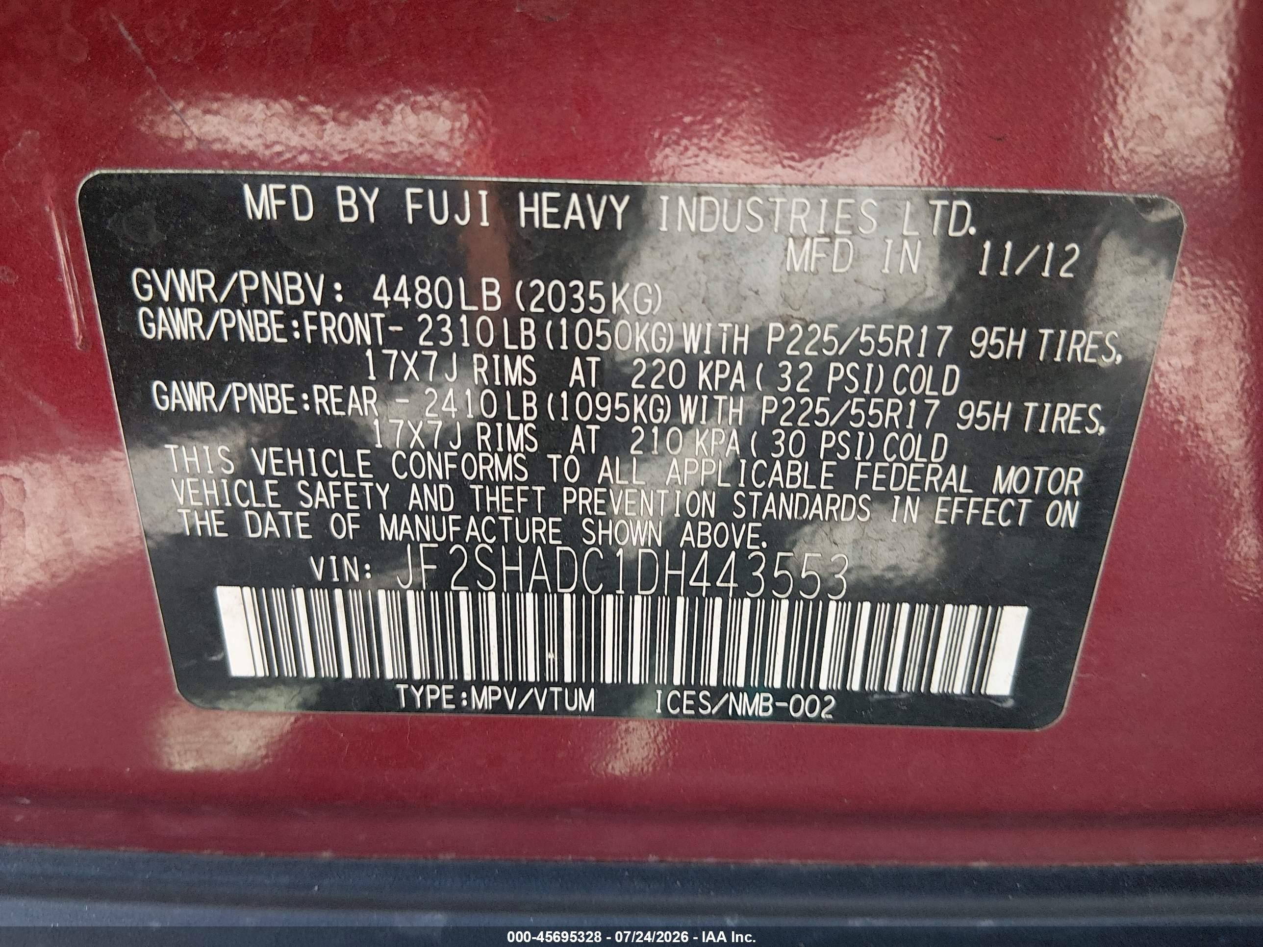 2013 Subaru Forester 2.5x Premium Red vin: JF2SHADC1DH443553