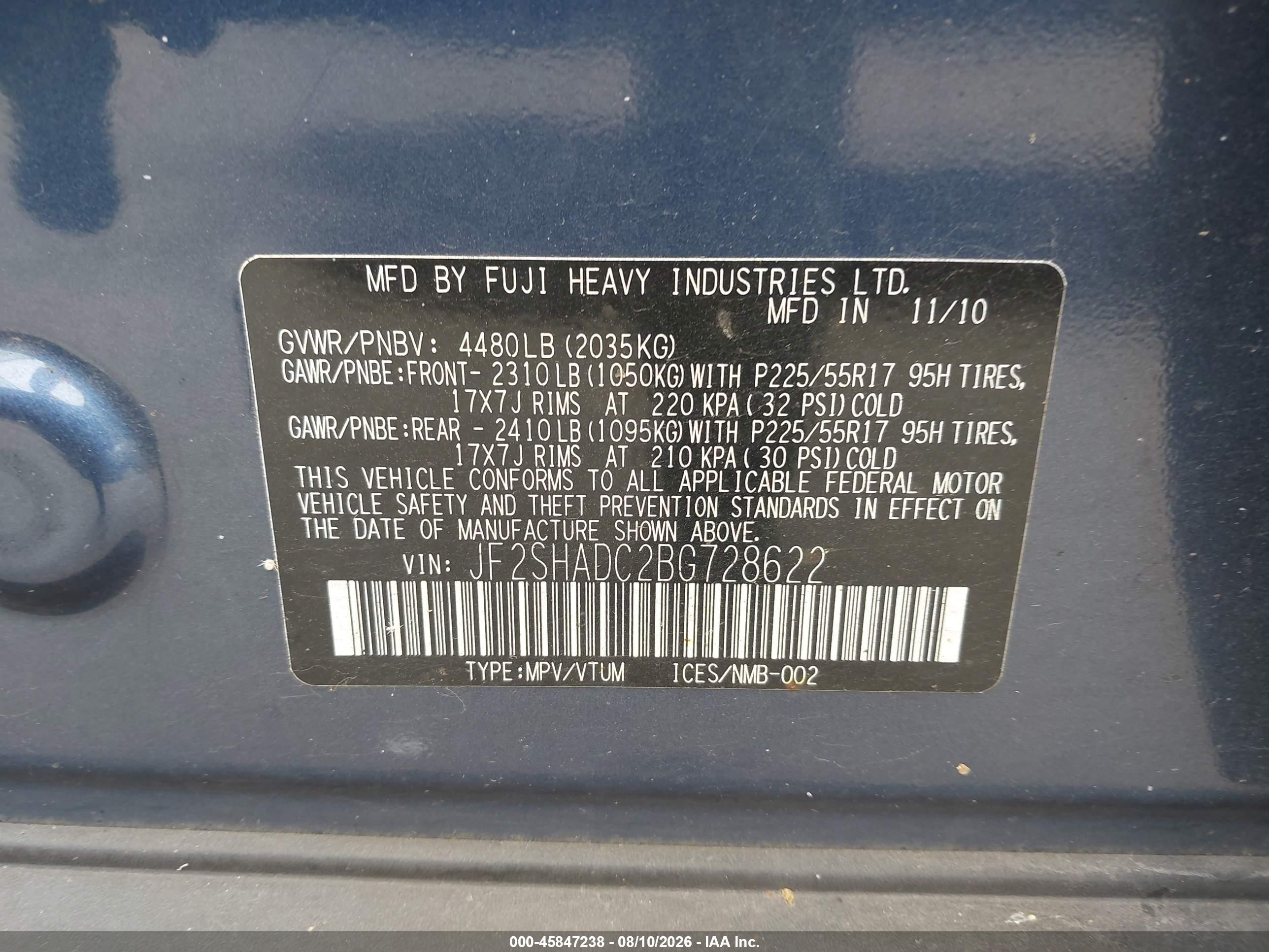 2011 Subaru Forester 2.5x Premium Blue vin: JF2SHADC2BG728622