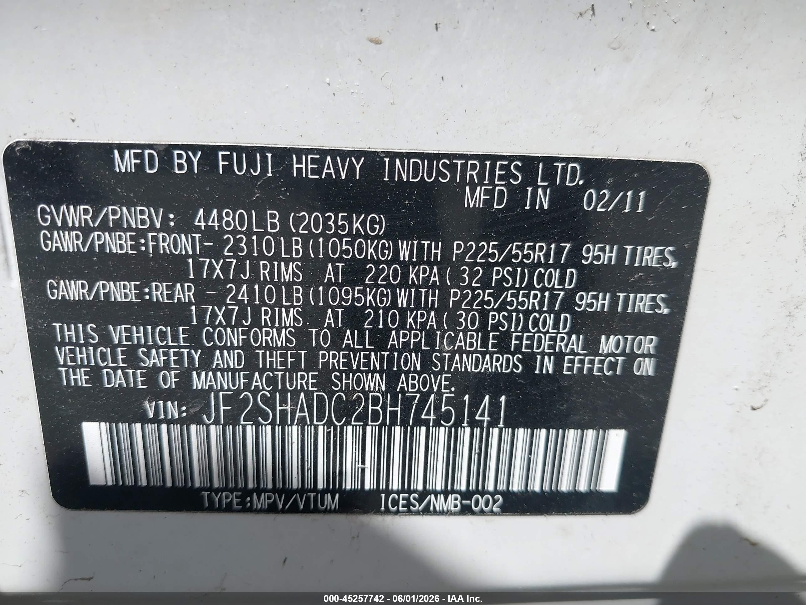 2011 Subaru Forester 2.5x Premium White vin: JF2SHADC2BH745141