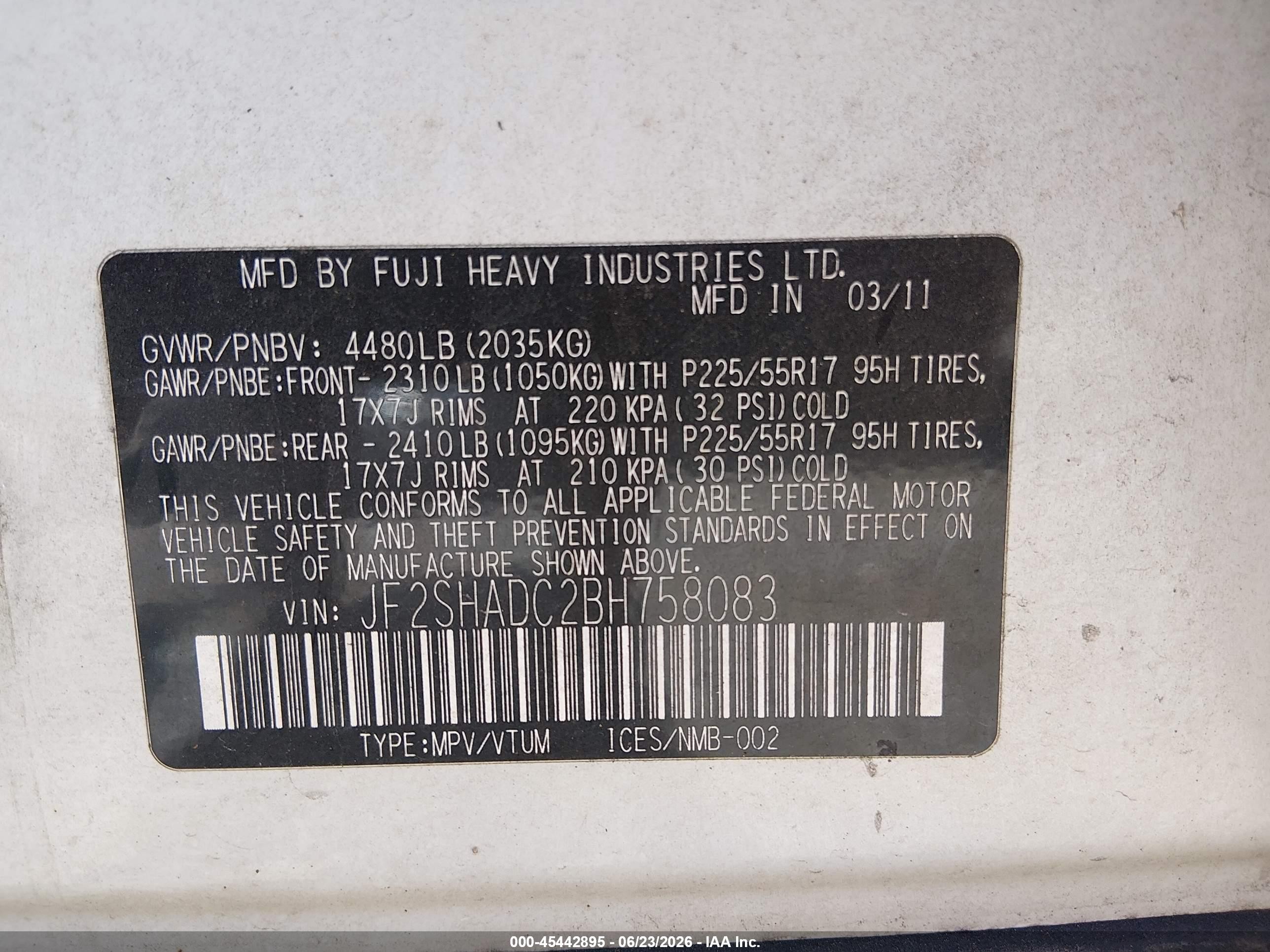 2011 Subaru Forester 2.5x Premium White vin: JF2SHADC2BH758083