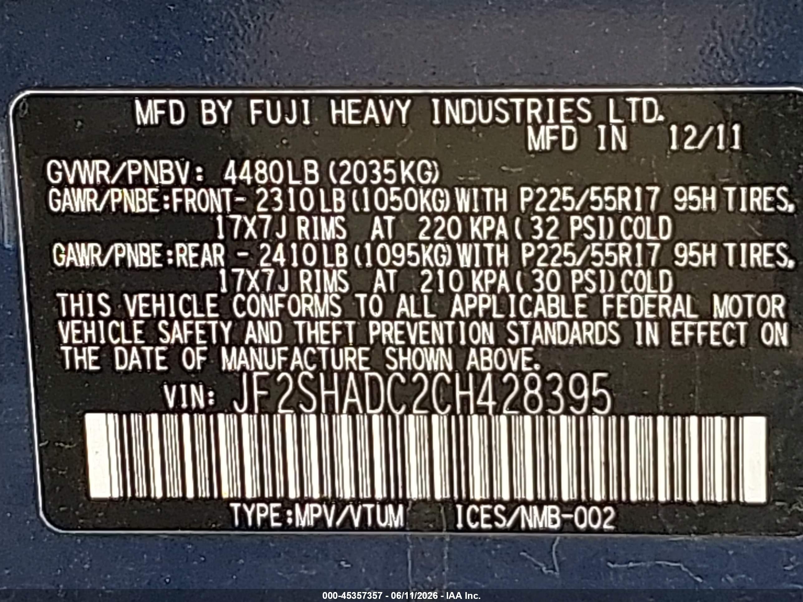 2012 Subaru Forester 2.5x Premium Blue vin: JF2SHADC2CH428395
