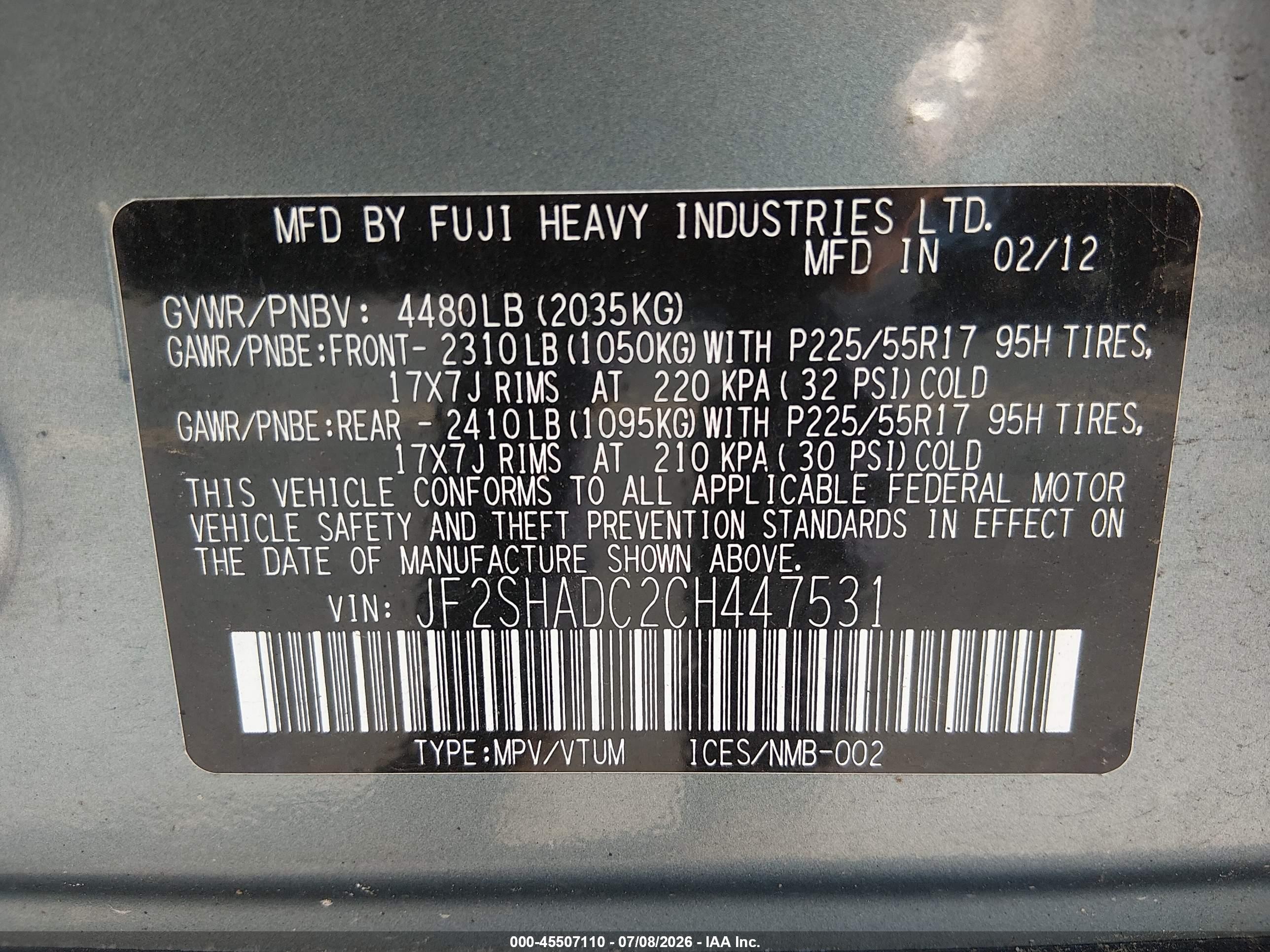 2012 Subaru Forester 2.5x Premium Light Blue vin: JF2SHADC2CH447531