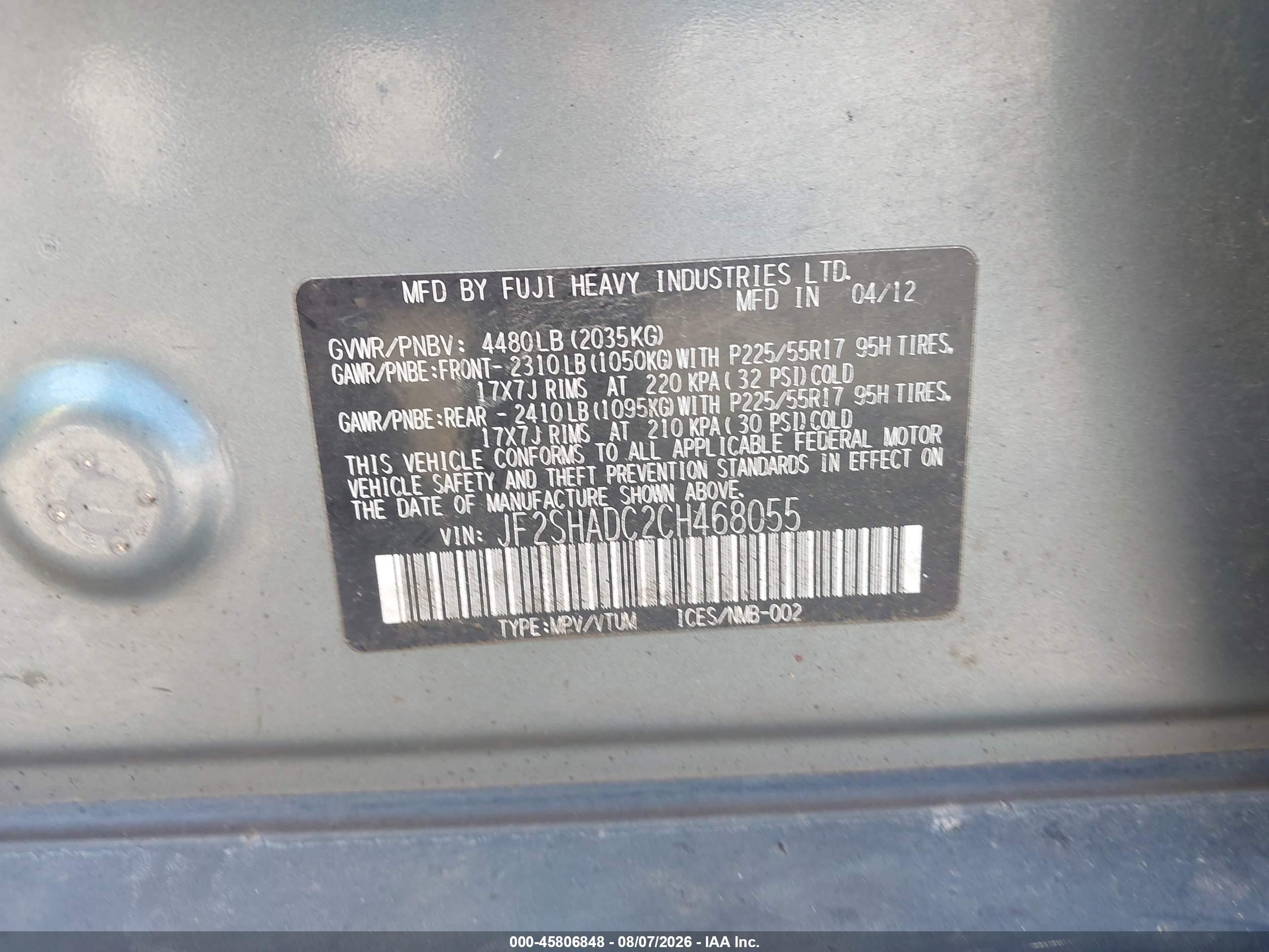 2012 Subaru Forester 2.5x Premium Light Blue vin: JF2SHADC2CH468055