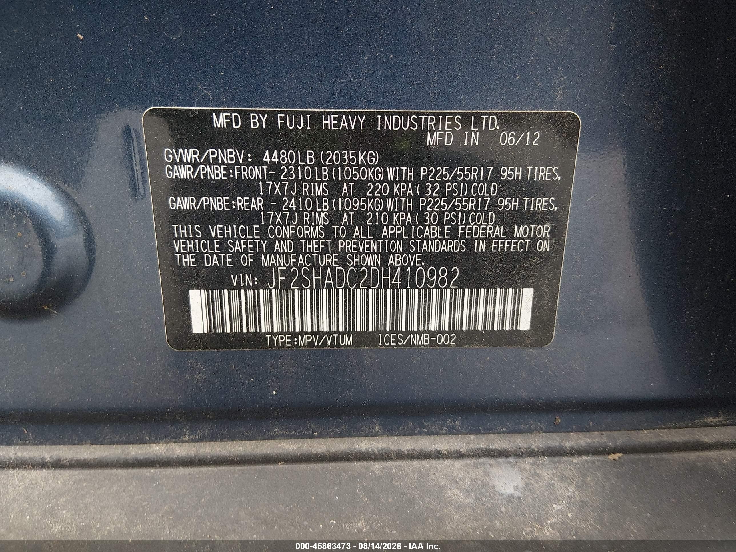 2013 Subaru Forester 2.5x Premium Blue vin: JF2SHADC2DH410982