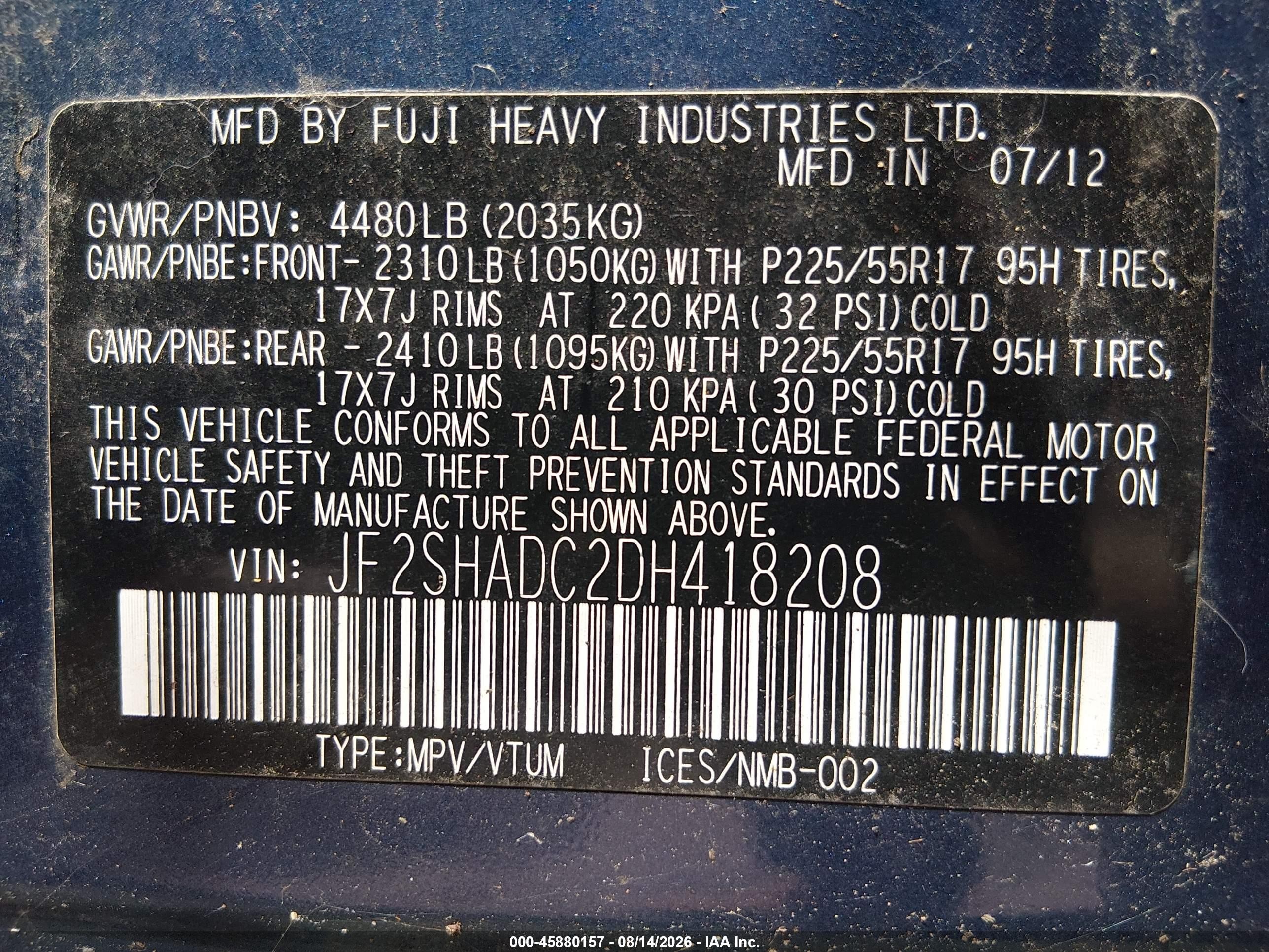 2013 Subaru Forester 2.5x Premium Blue vin: JF2SHADC2DH418208