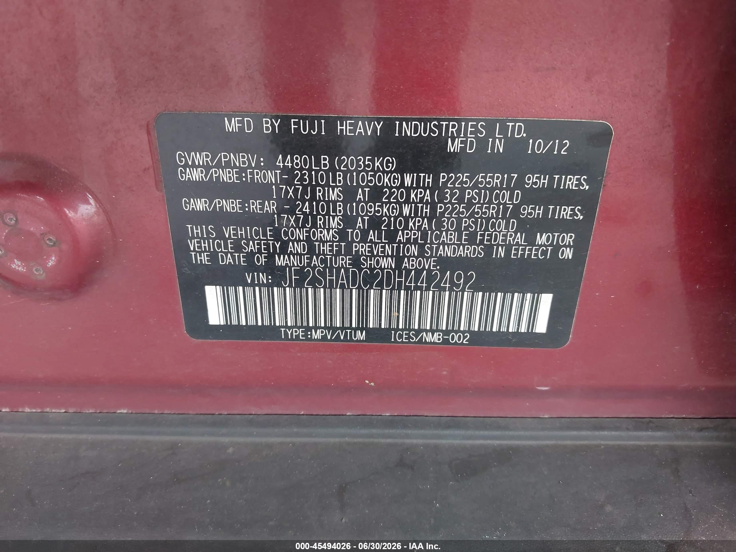 2013 Subaru Forester 2.5x Premium Red vin: JF2SHADC2DH442492