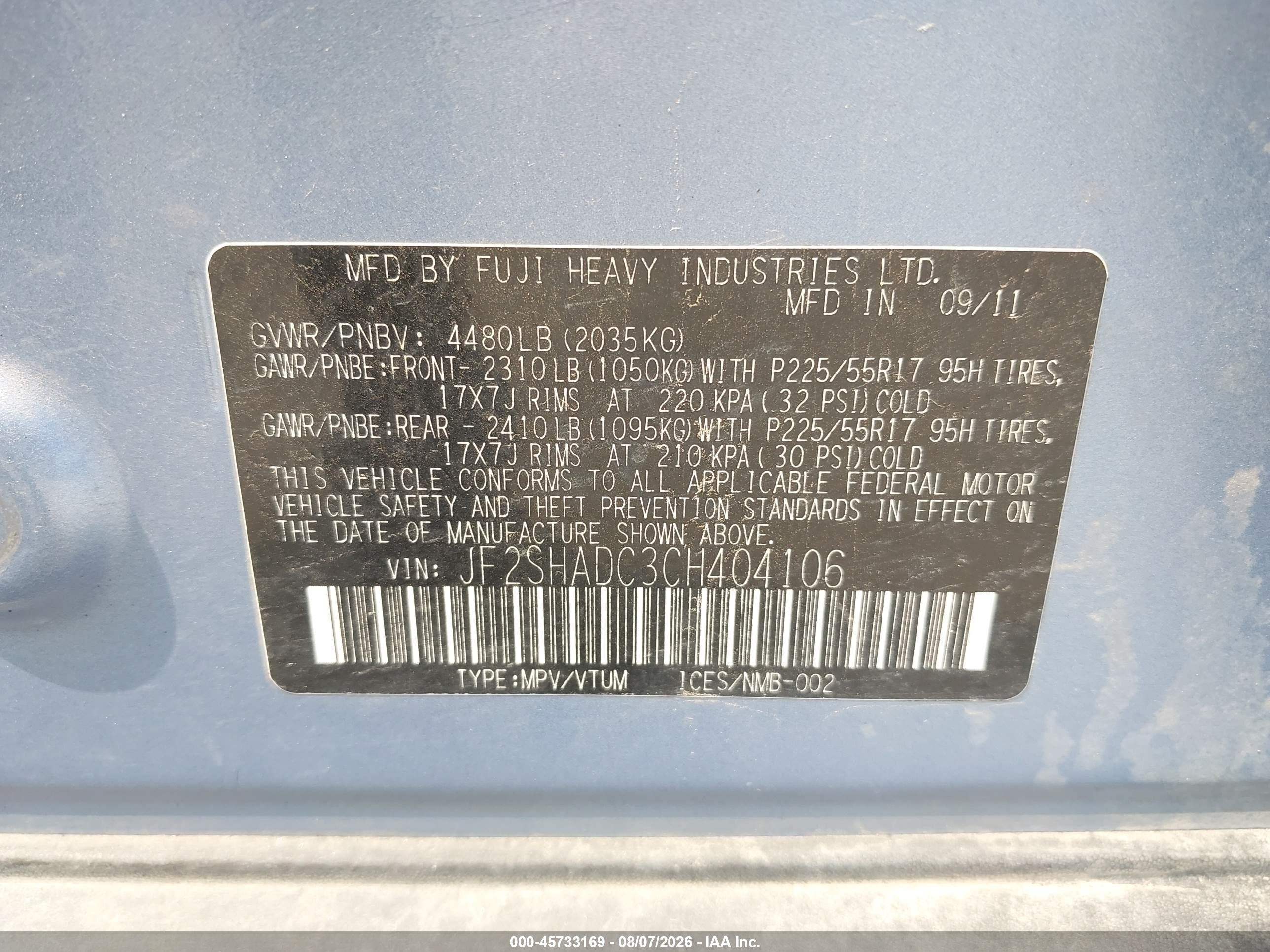 2012 Subaru Forester 2.5x Premium Blue vin: JF2SHADC3CH404106