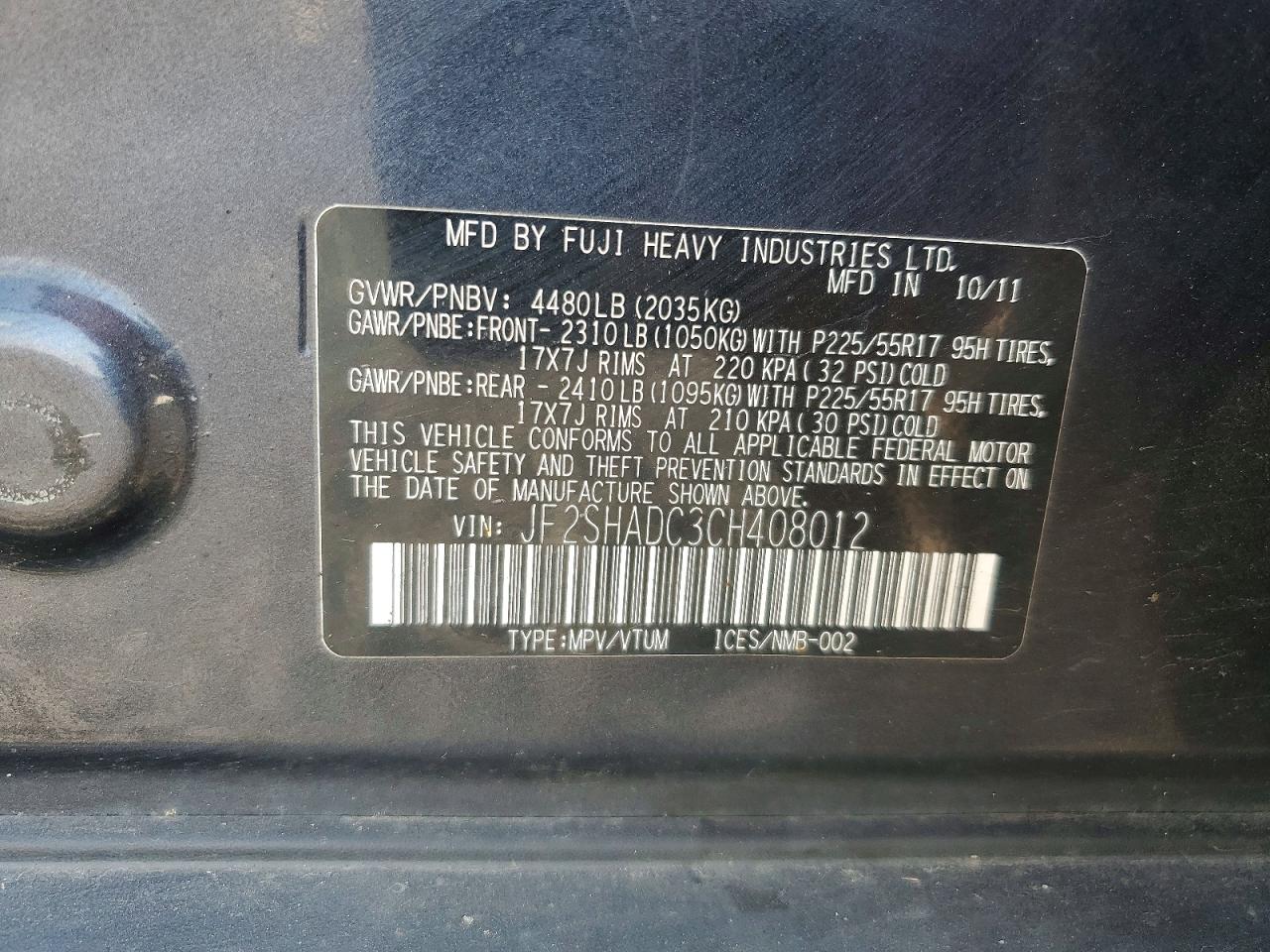 2012 Subaru Forester 2.5x Premium Blue vin: JF2SHADC3CH408012