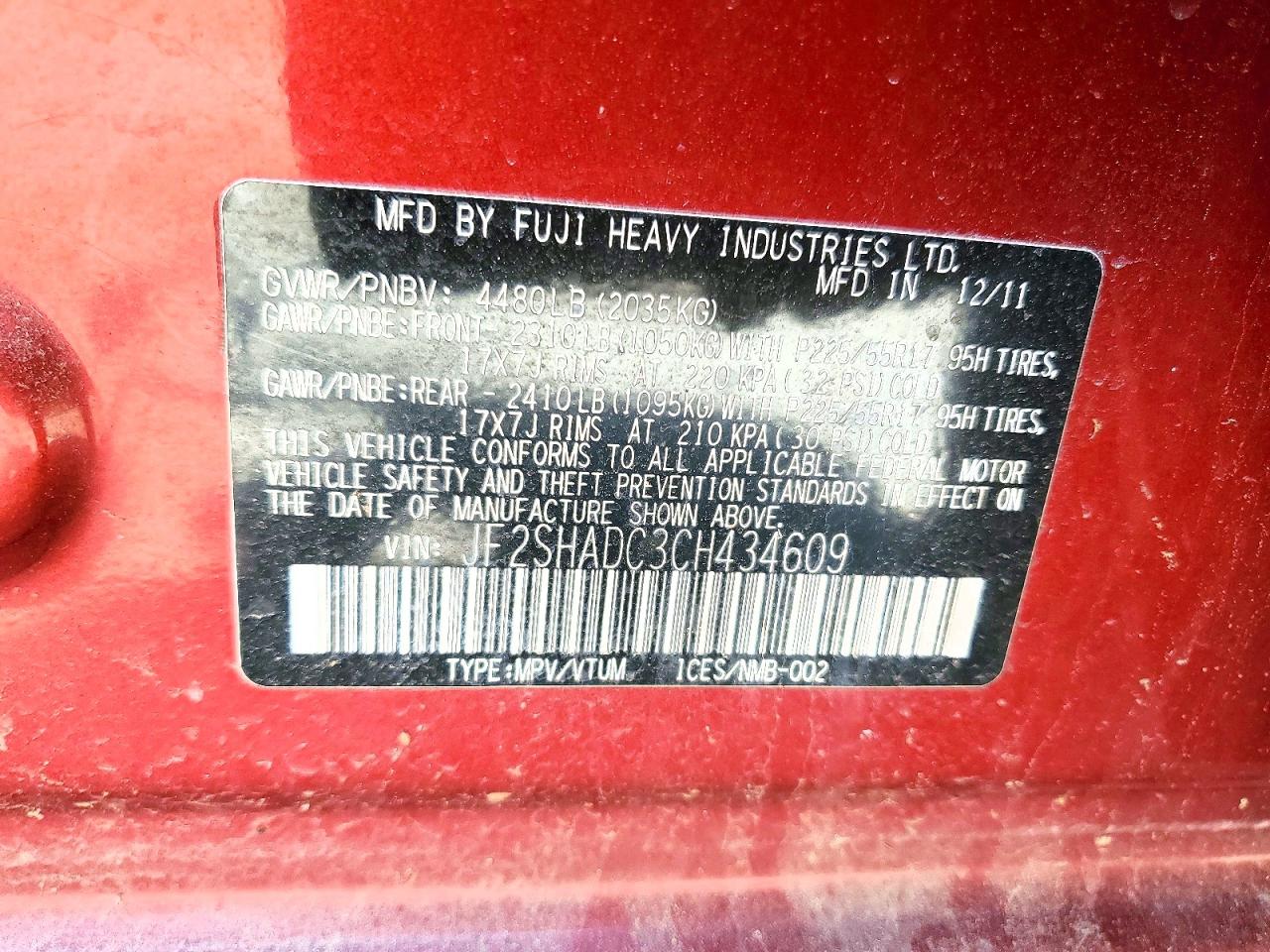 2012 Subaru Forester 2.5x Premium Red vin: JF2SHADC3CH434609