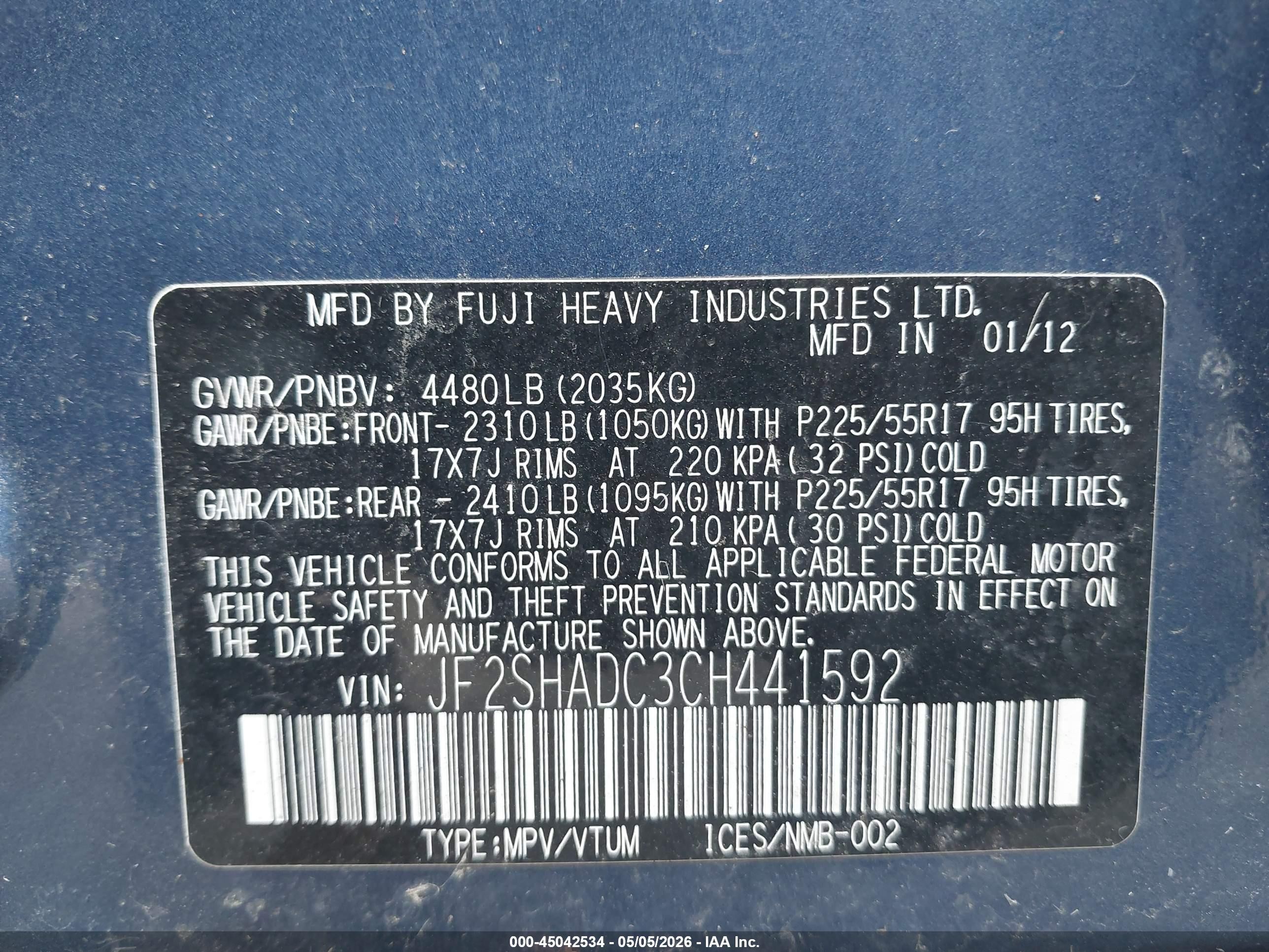 2012 Subaru Forester 2.5x Premium Blue vin: JF2SHADC3CH441592