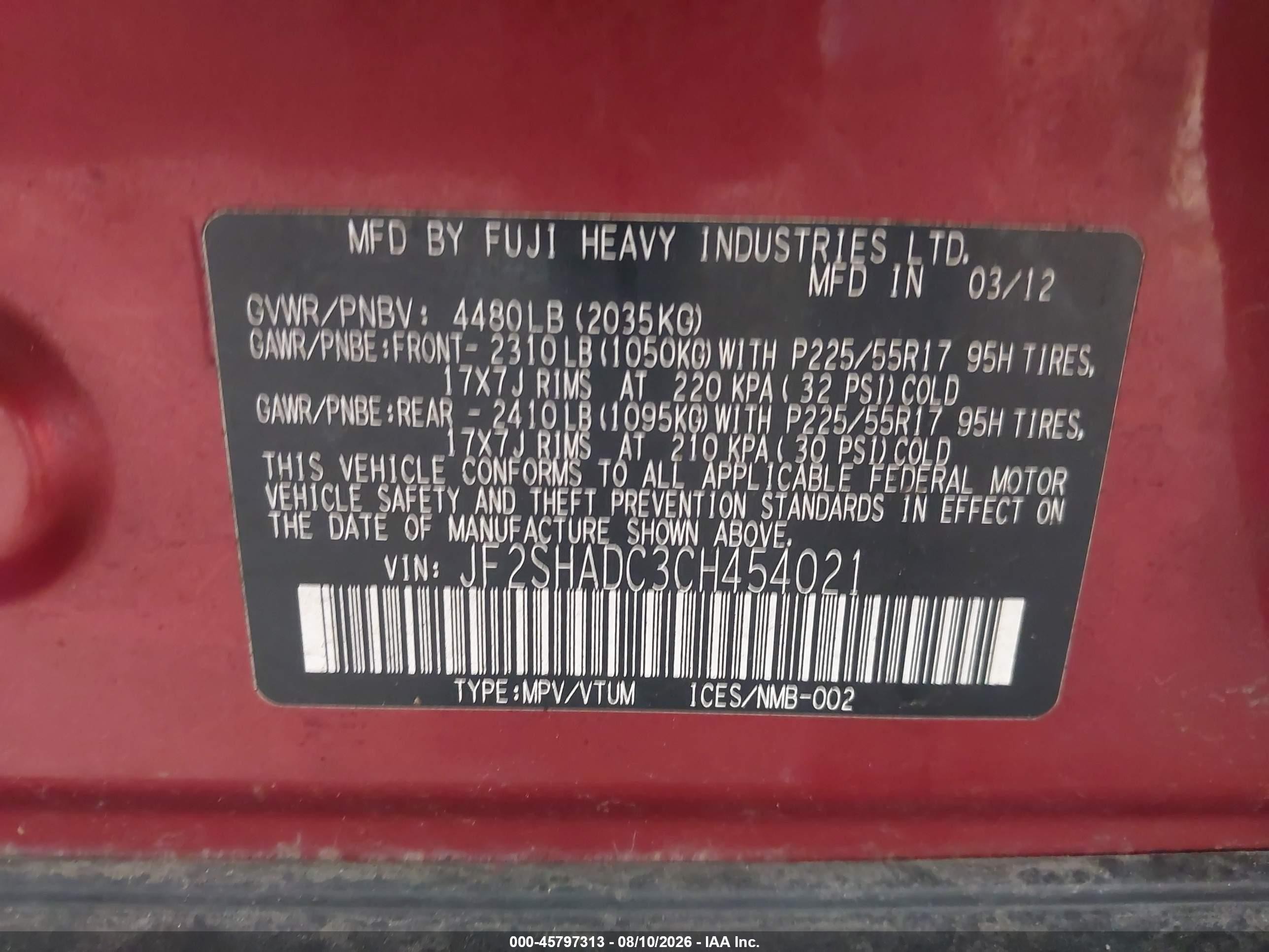 2012 Subaru Forester 2.5x Premium Красный vin: JF2SHADC3CH454021