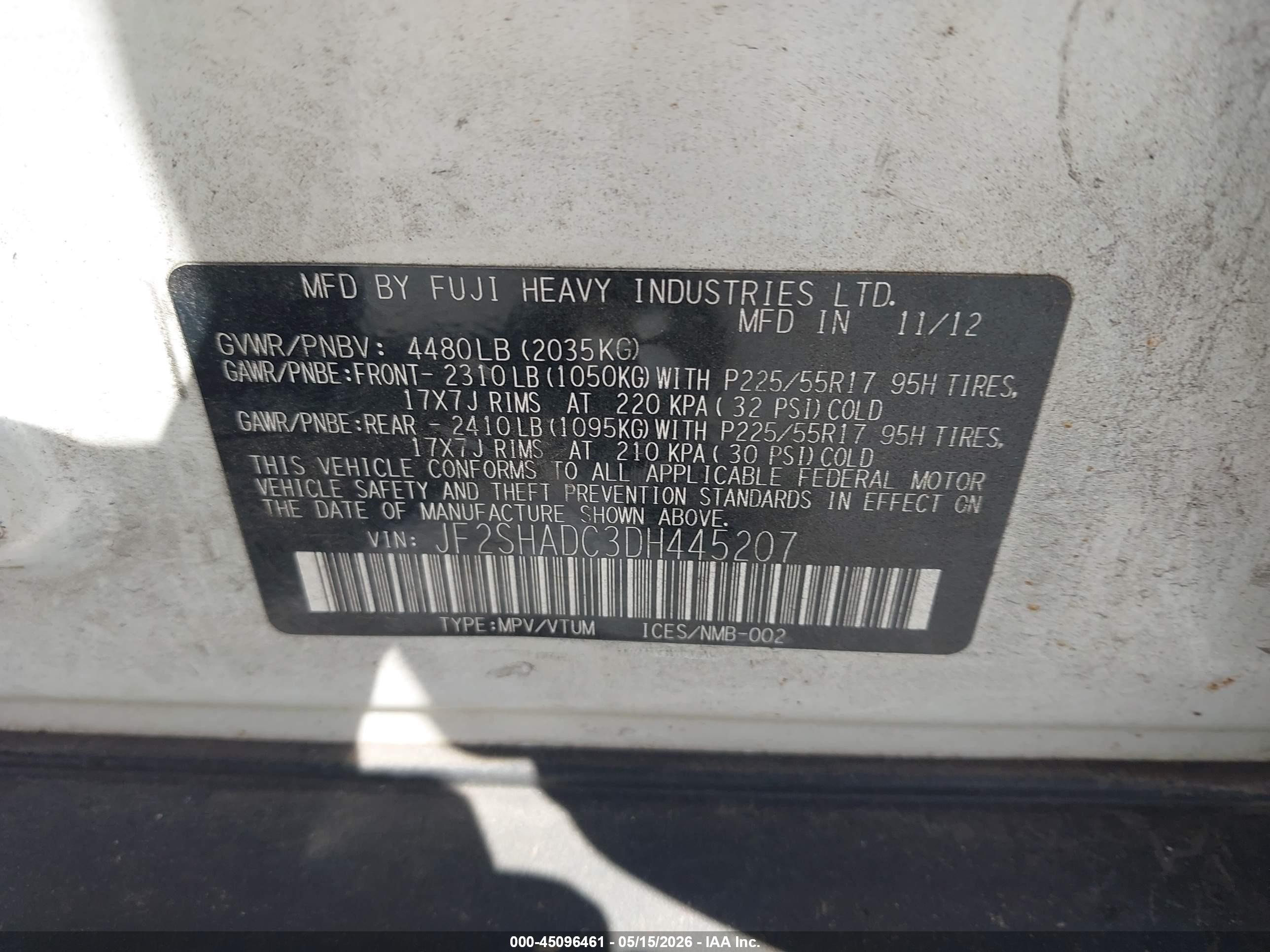 2013 Subaru Forester 2.5x Premium White vin: JF2SHADC3DH445207