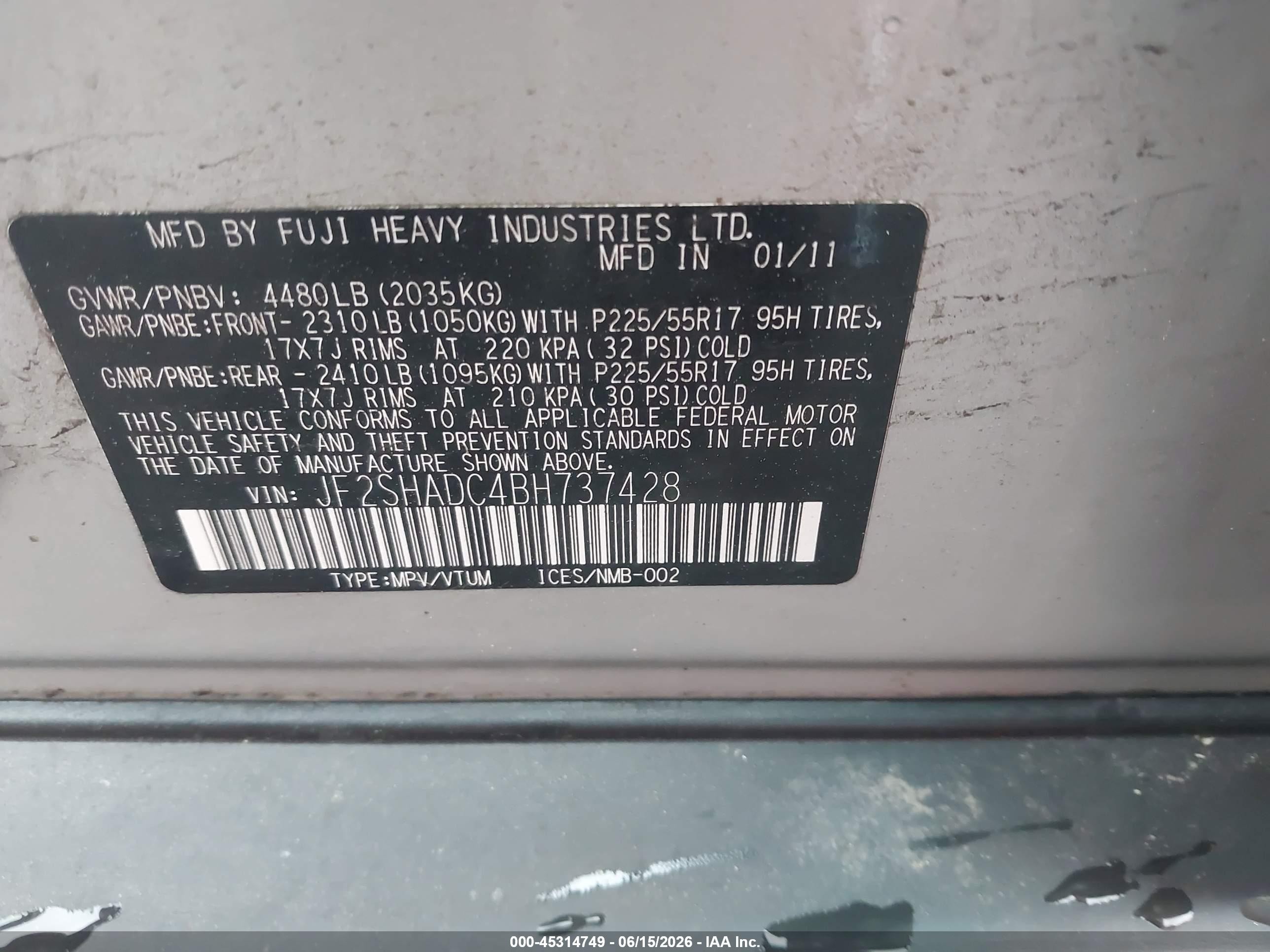 2011 Subaru Forester 2.5x Premium Silver vin: JF2SHADC4BH737428