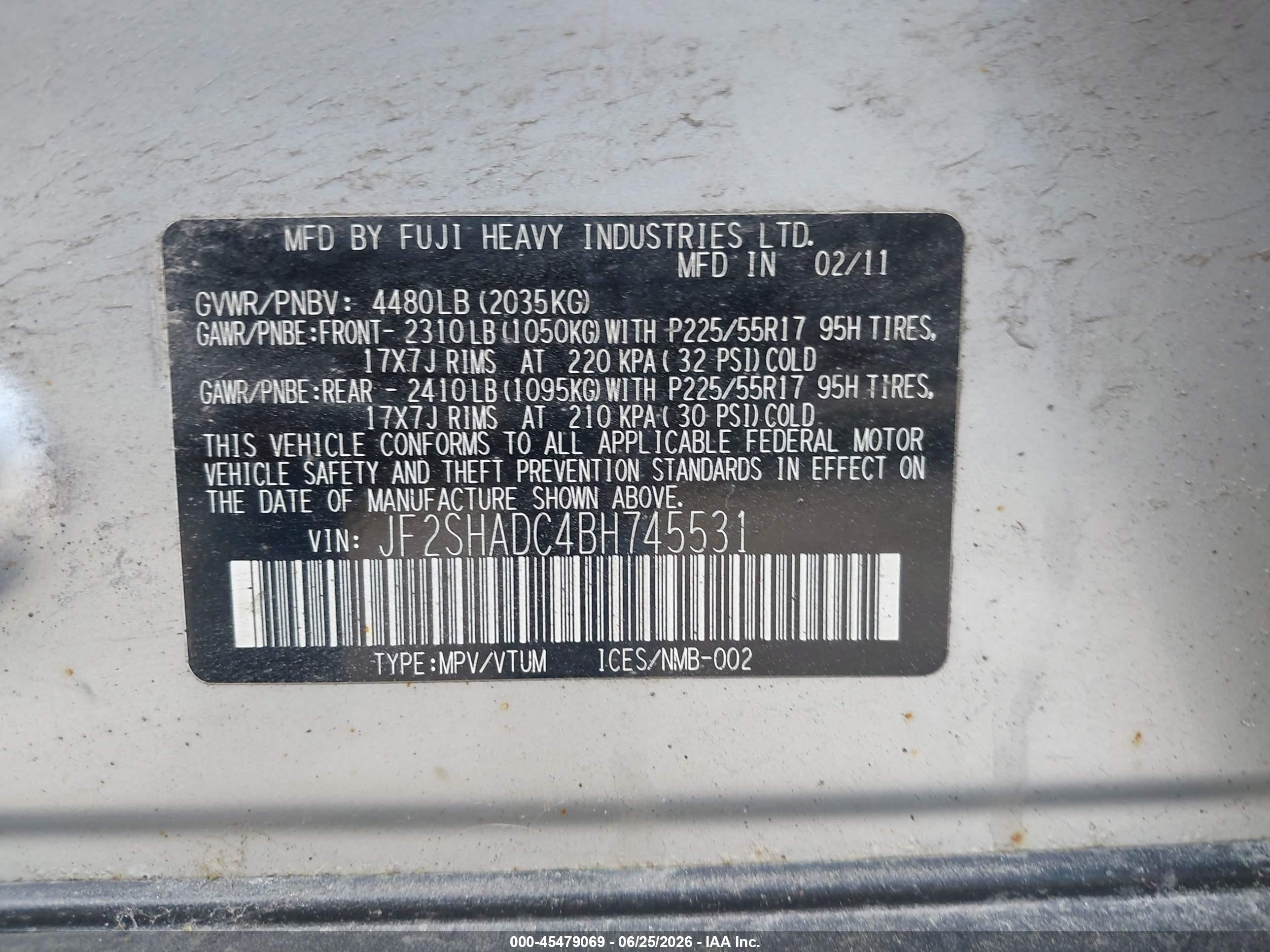 2011 Subaru Forester 2.5x Premium Silver vin: JF2SHADC4BH745531