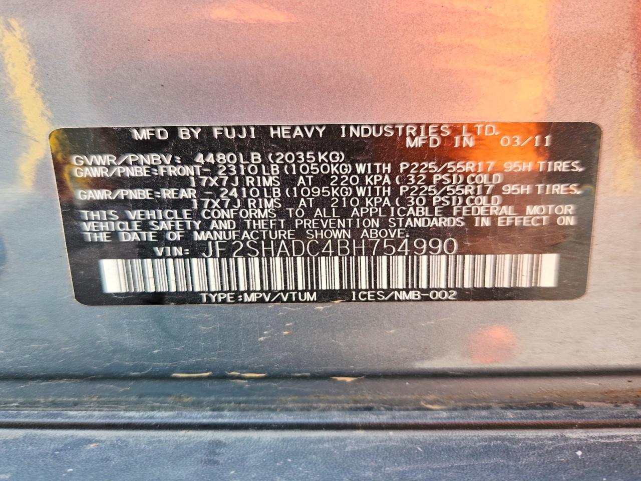 2011 Subaru Forester 2.5x Premium Синий vin: JF2SHADC4BH754990