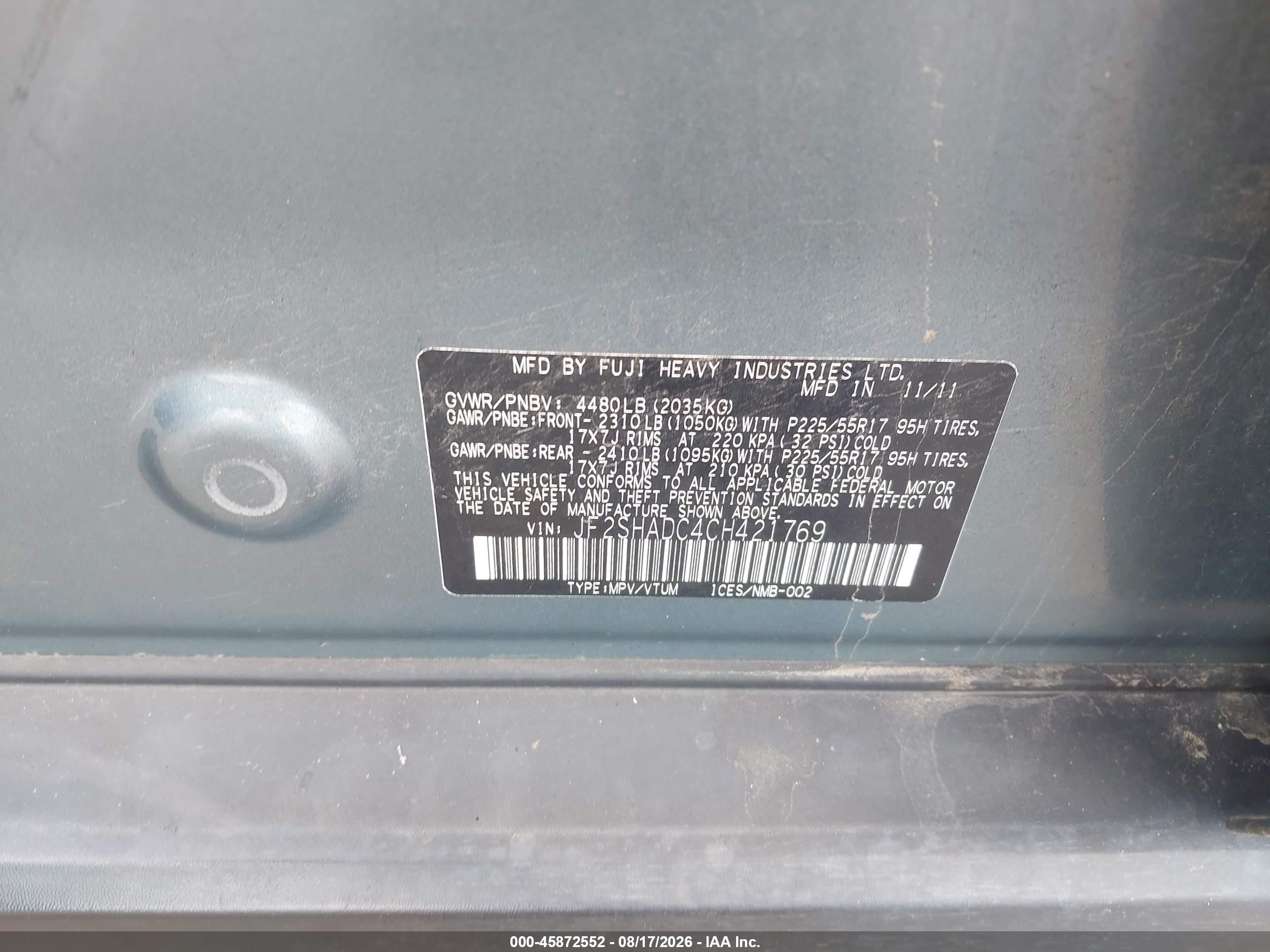 2012 Subaru Forester 2.5x Premium Green vin: JF2SHADC4CH421769