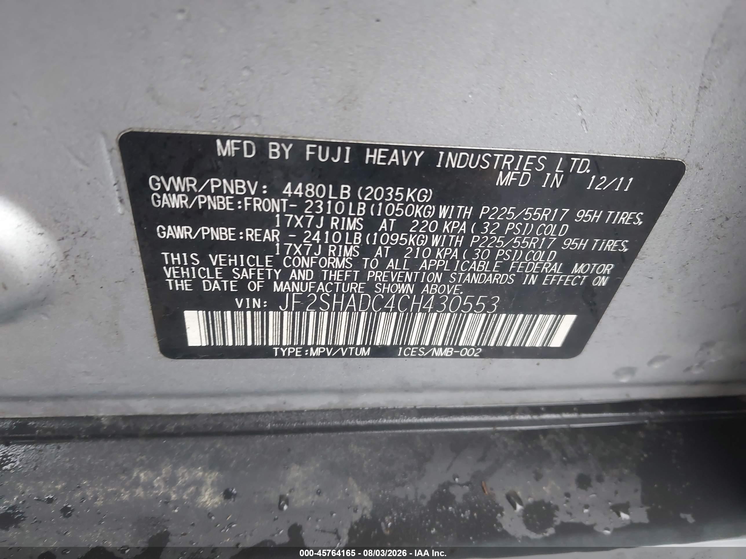2012 Subaru Forester 2.5x Premium Gray vin: JF2SHADC4CH430553