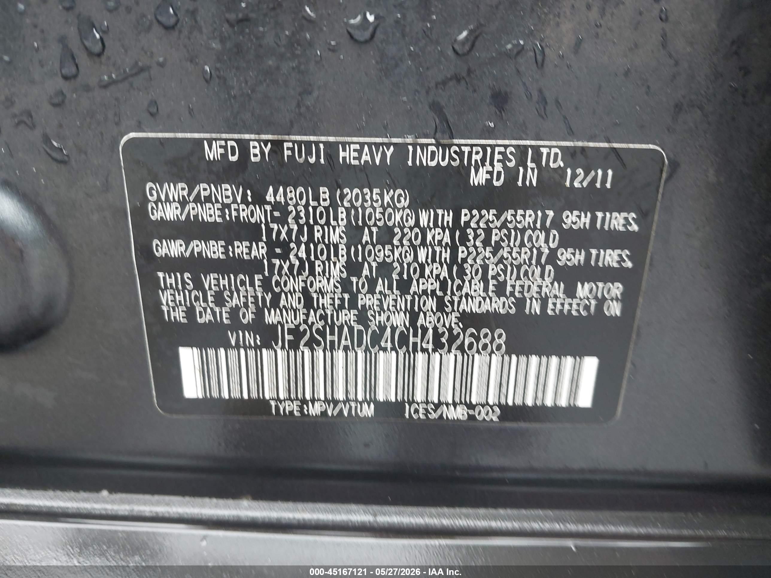 2012 Subaru Forester 2.5x Premium Blue vin: JF2SHADC4CH432688
