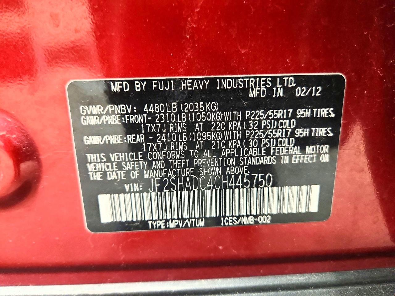 2012 Subaru Forester 2.5x Premium Red vin: JF2SHADC4CH445750