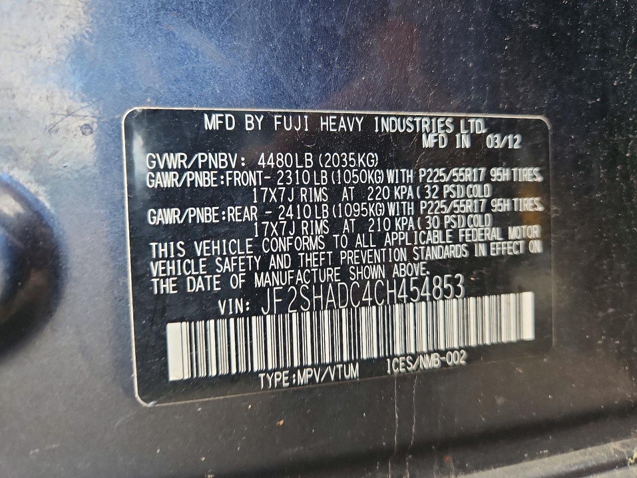 2012 Subaru Forester 2.5x Premium Charcoal vin: JF2SHADC4CH454853