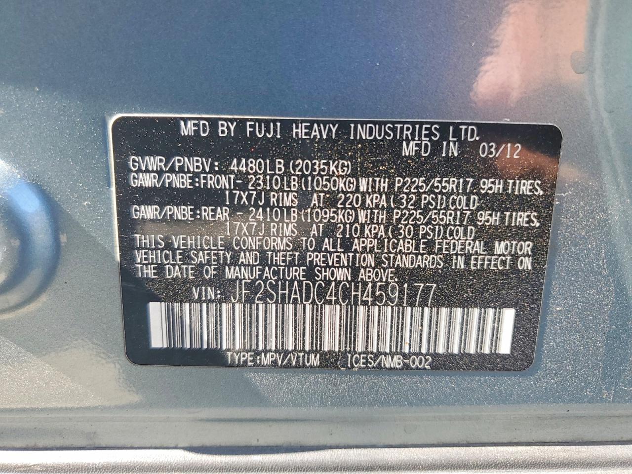 2012 Subaru Forester 2.5x Premium Blue vin: JF2SHADC4CH459177