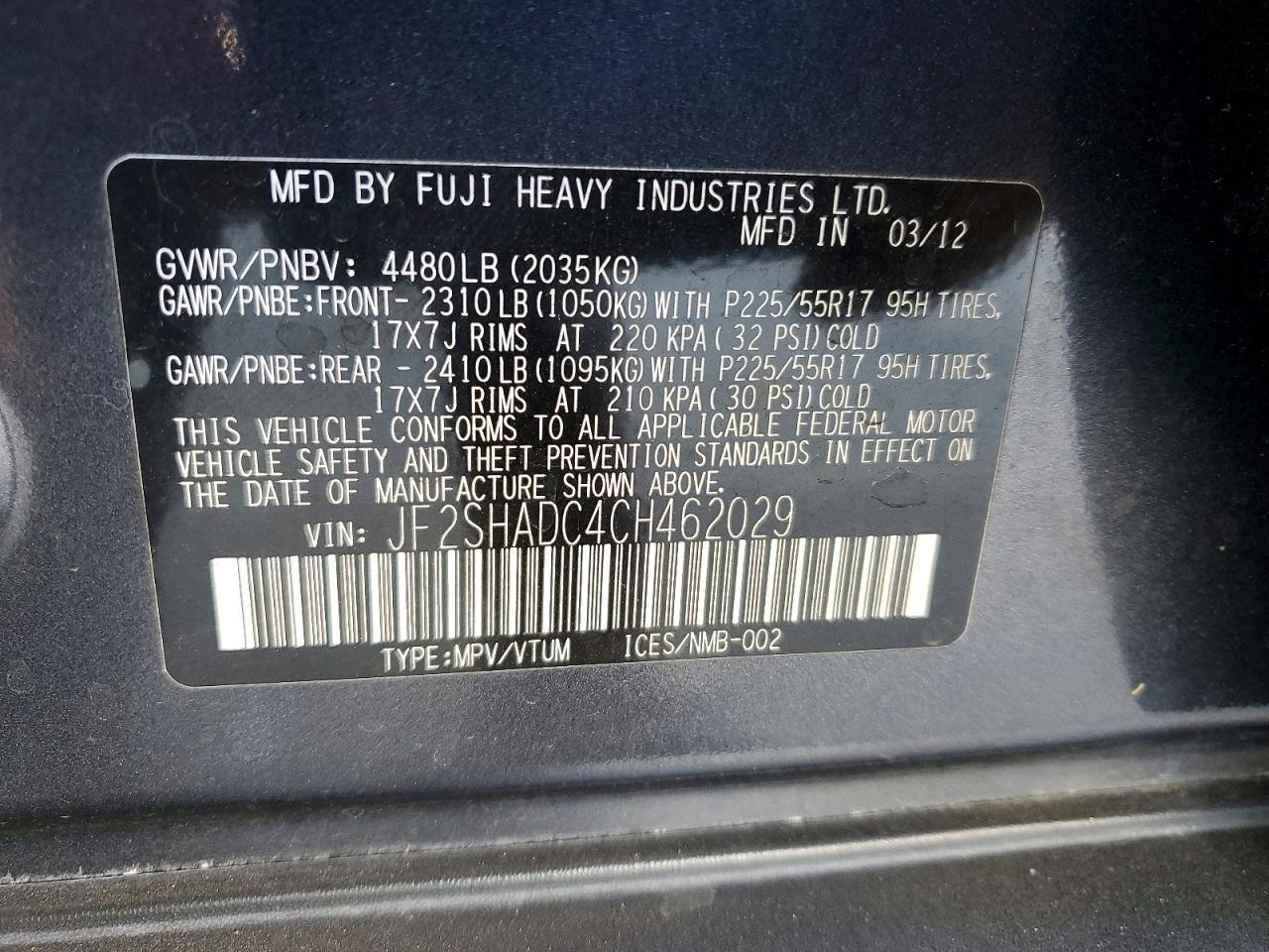 2012 Subaru Forester 2.5x Premium Charcoal vin: JF2SHADC4CH462029