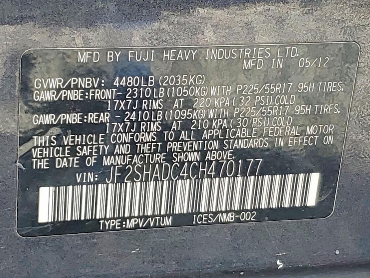 2012 Subaru Forester 2.5x Premium Charcoal vin: JF2SHADC4CH470177