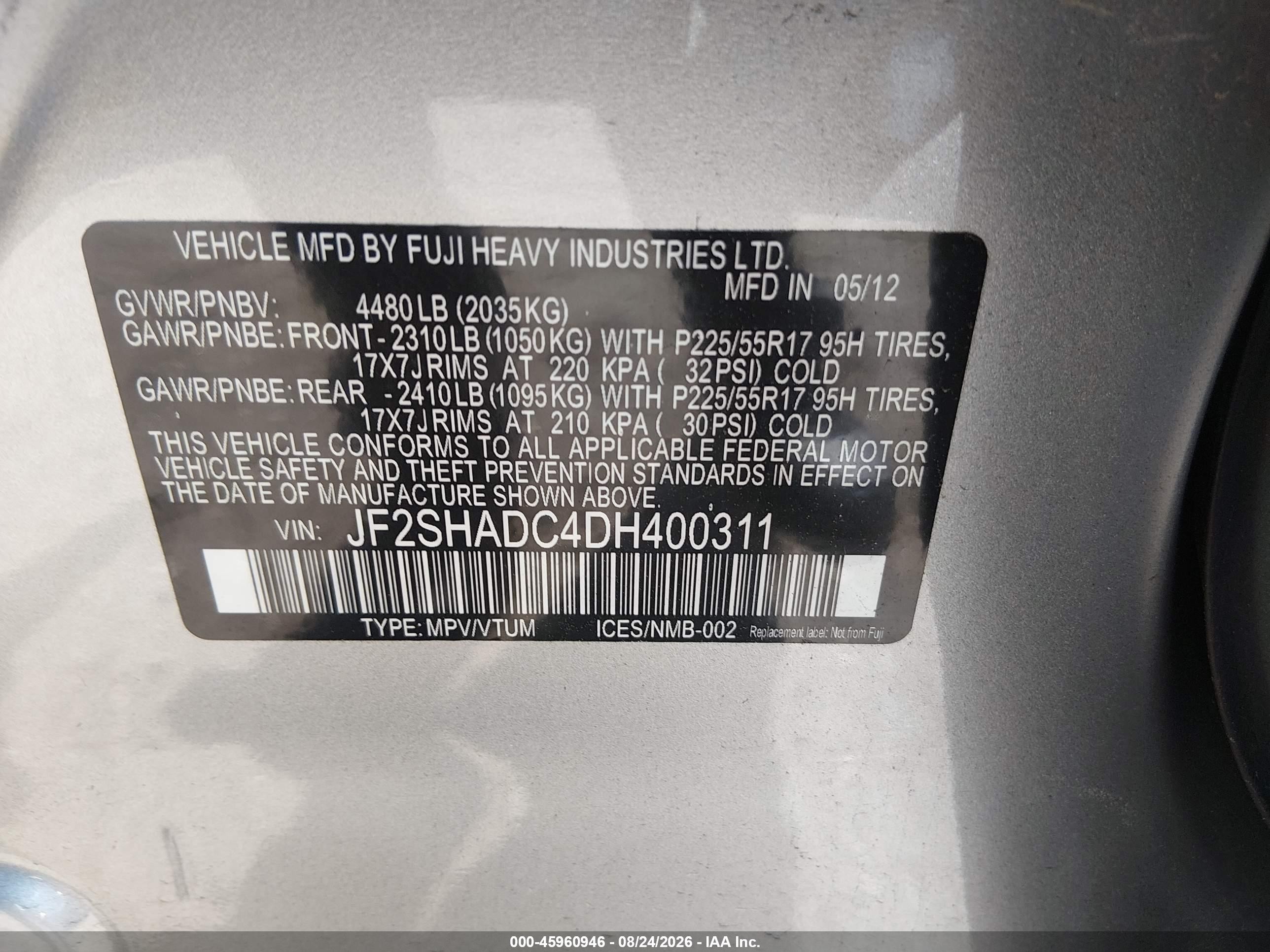 2013 Subaru Forester 2.5x Premium Серебряный vin: JF2SHADC4DH400311